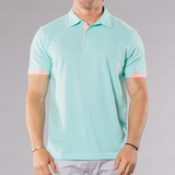 Men's Solid Polo With Contrast Sleeve - Aqua