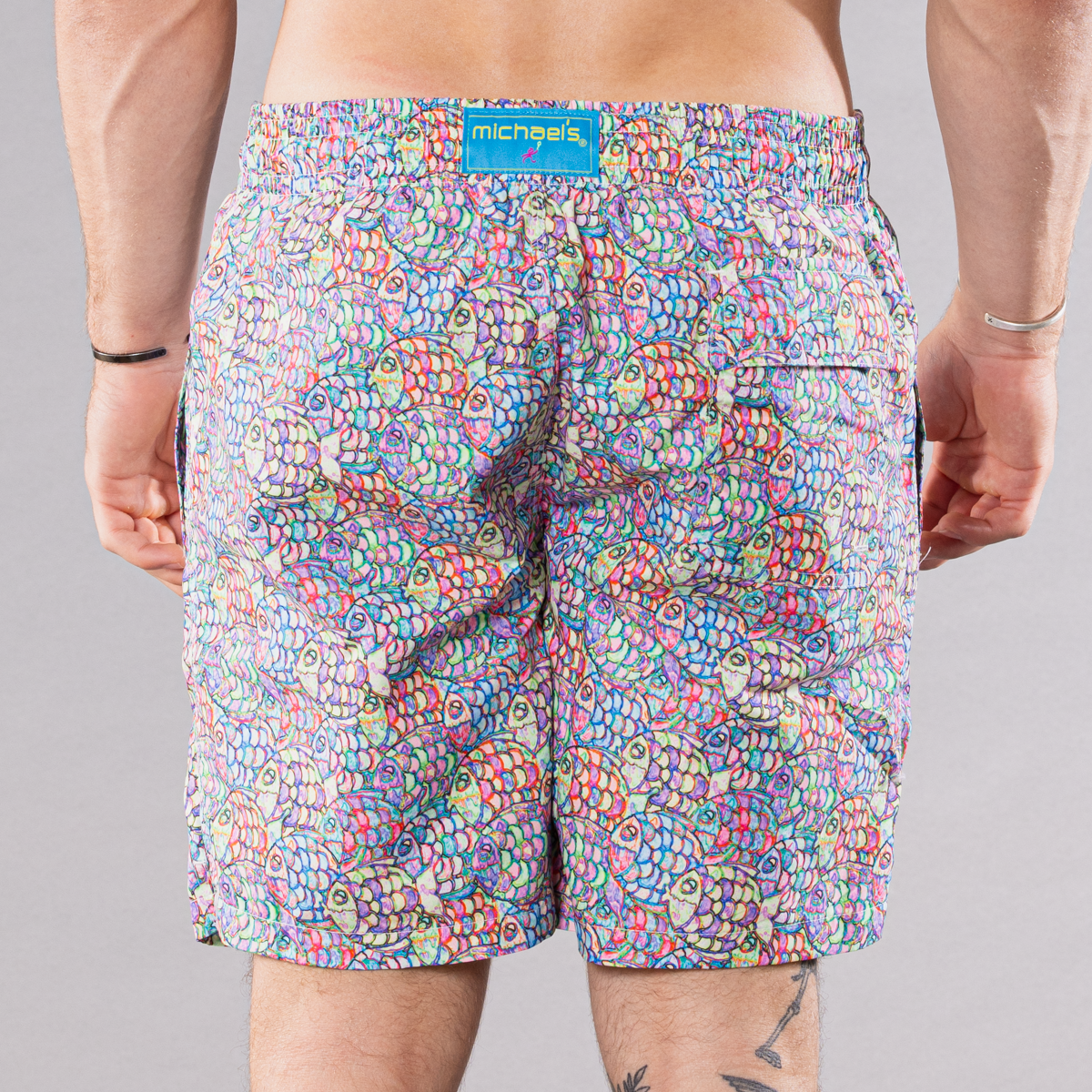 Men's Cyclist Liner Swim Trunks - Abstract Fish