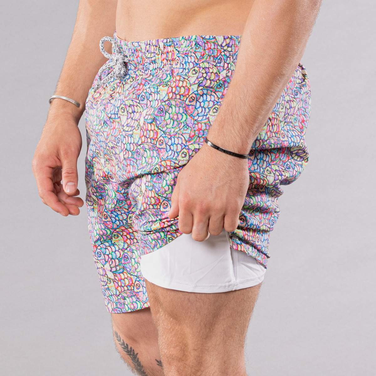 Men's Cyclist Liner Swim Trunks - Abstract Fish