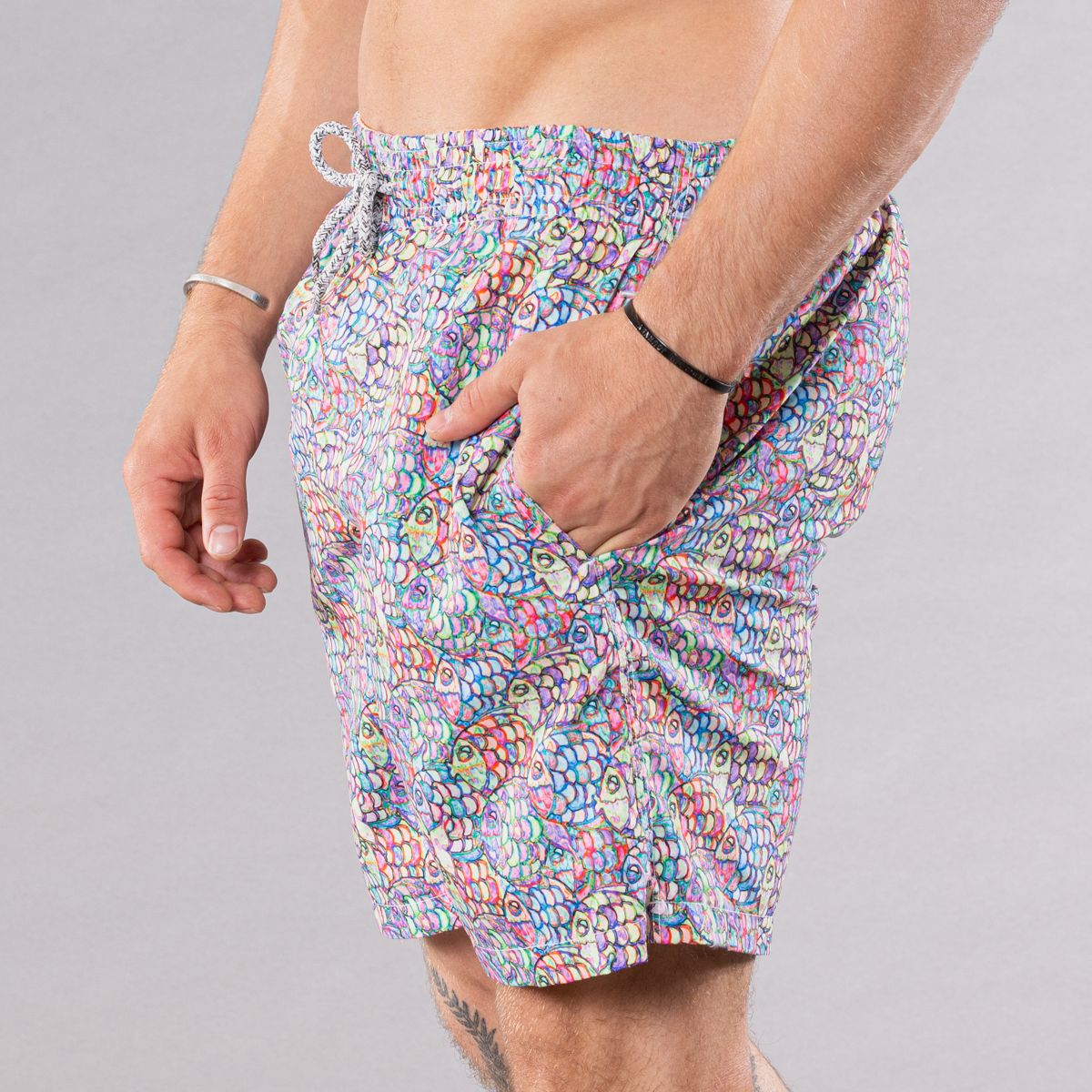 Men's Cyclist Liner Swim Trunks - Abstract Fish