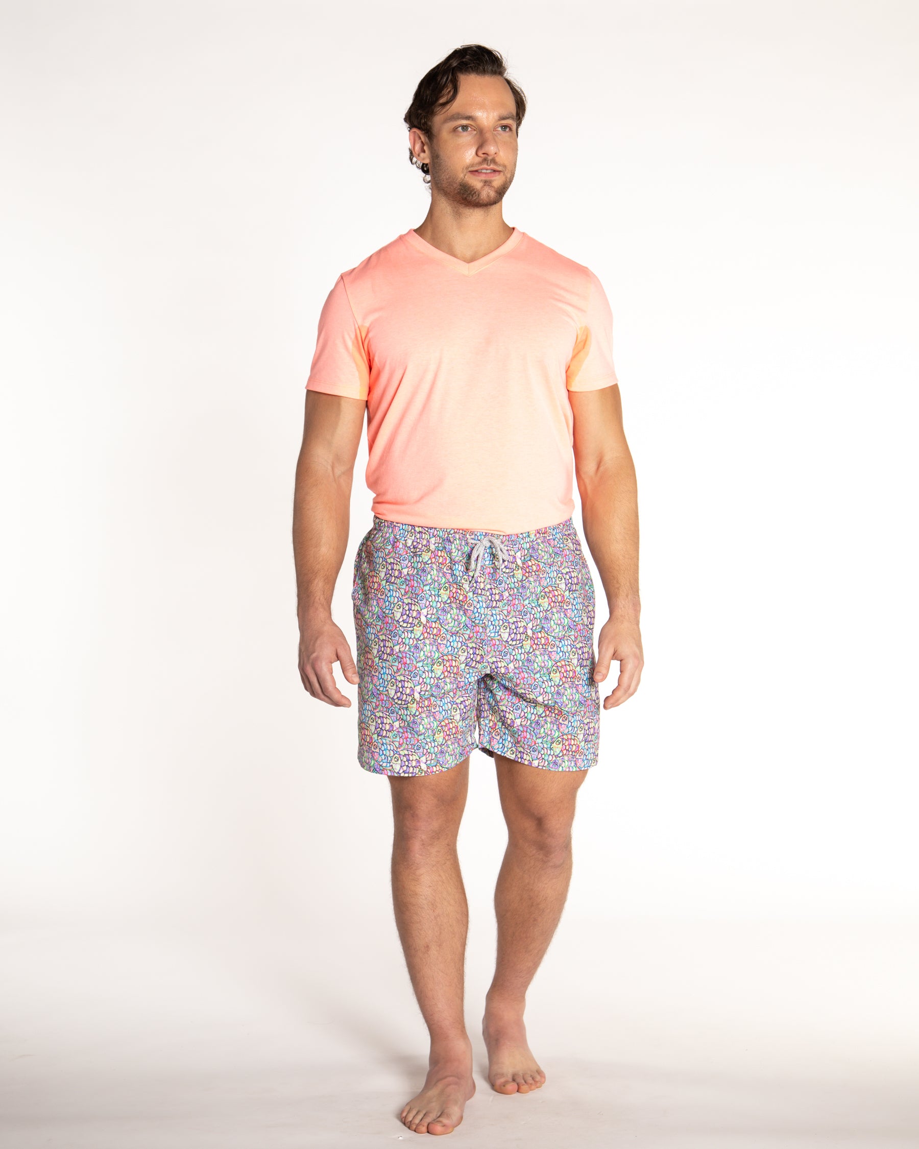 Men's Cyclist Liner Swim Trunks - Abstract Fish Blue