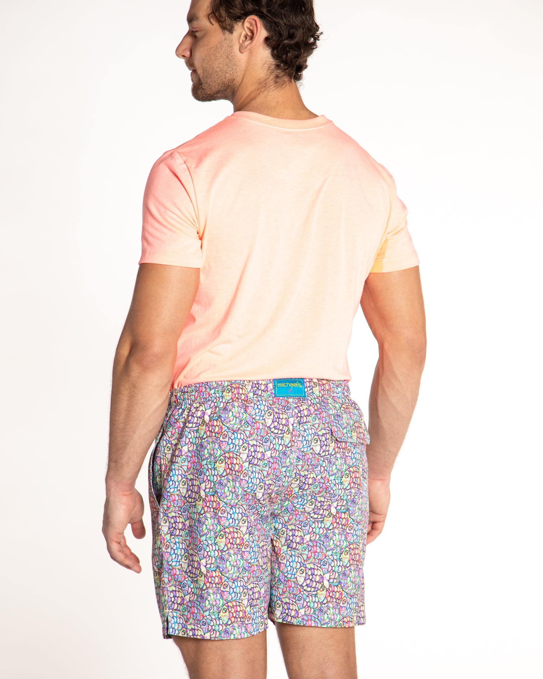 Men's Cyclist Liner Swim Trunks - Abstract Fish Blue