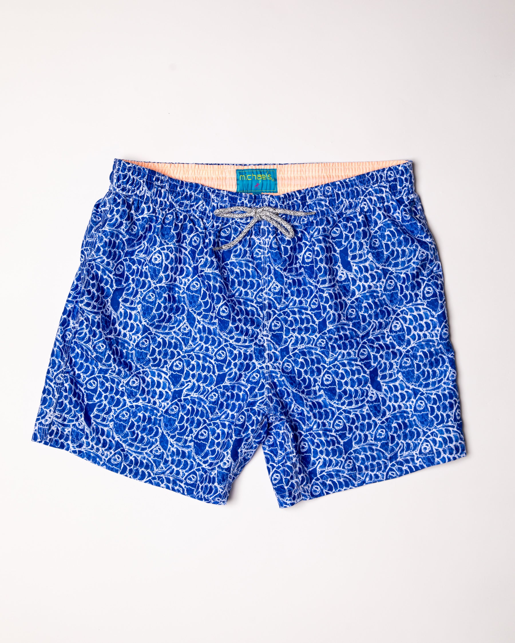 Men's Cyclist Liner Swim Trunks - Abstract Fish Navy