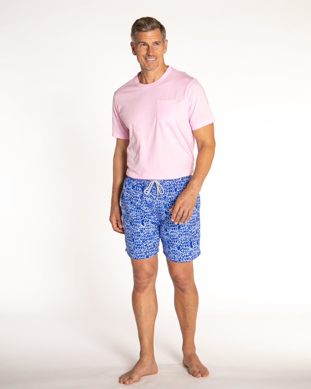 Men's Cyclist Liner Swim Trunks - Abstract Fish Navy