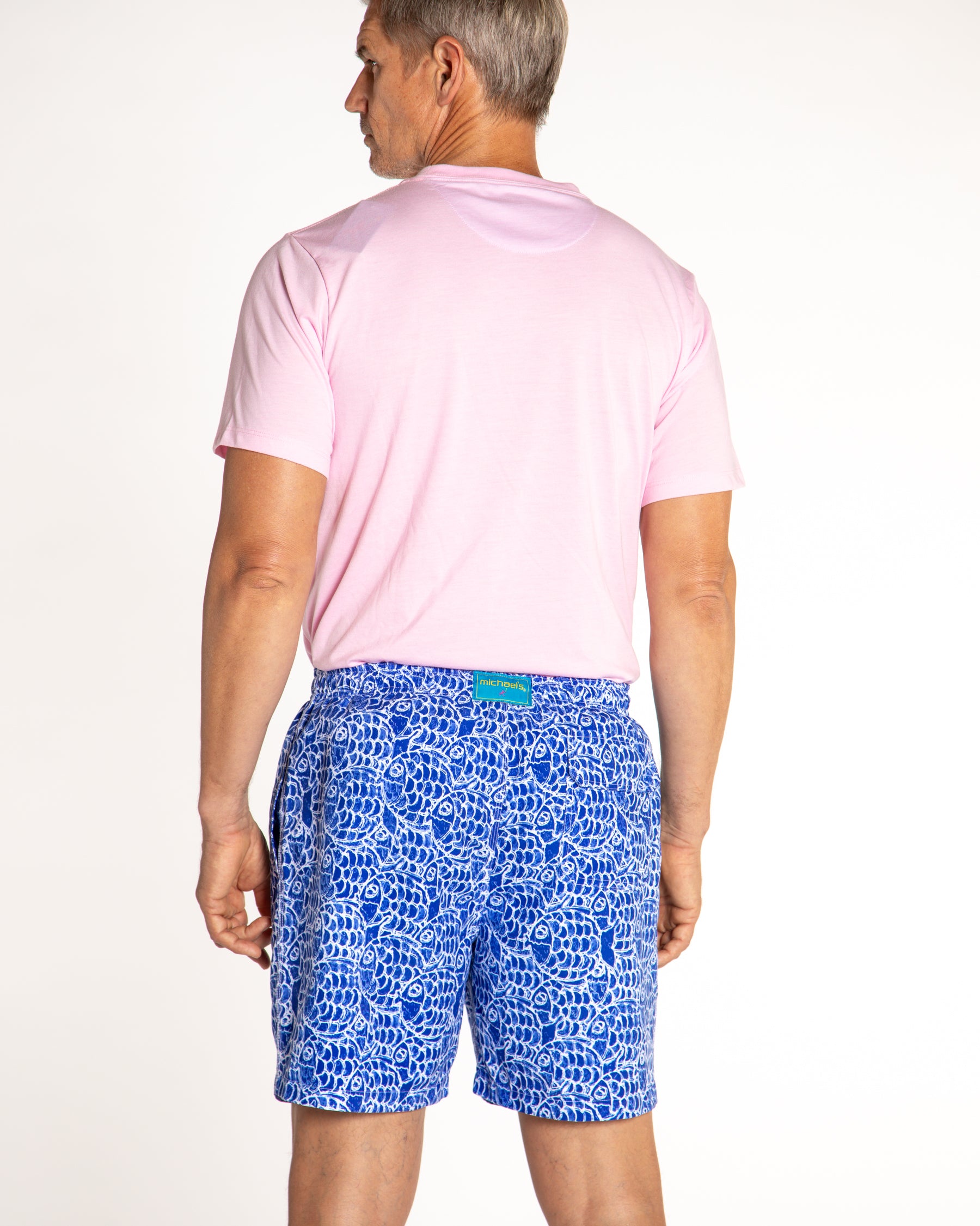 Men's Cyclist Liner Swim Trunks - Abstract Fish Navy