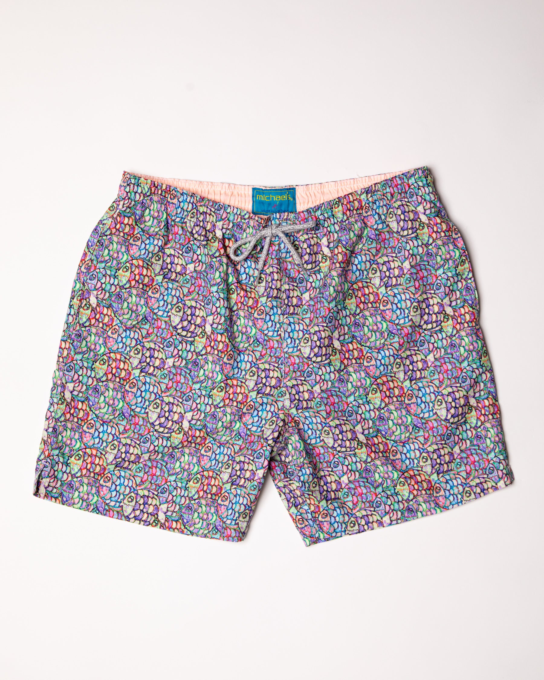 Men's Cyclist Liner Swim Trunks - Abstract Fish Blue