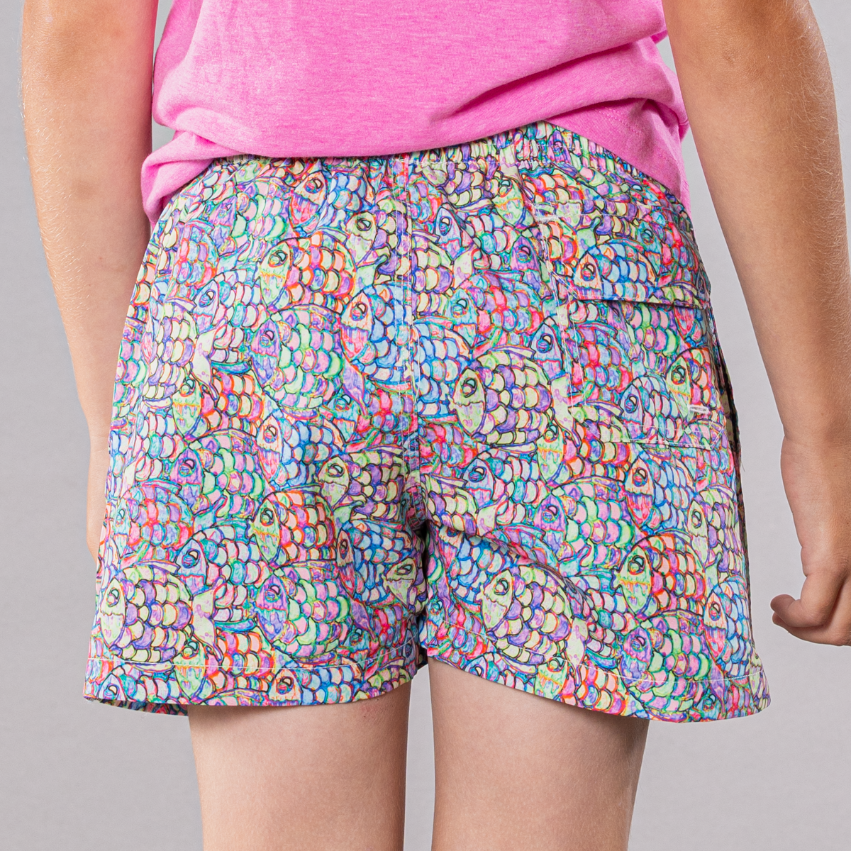 Boy's Cyclist Liner Swim Trunks - Abstract Fish