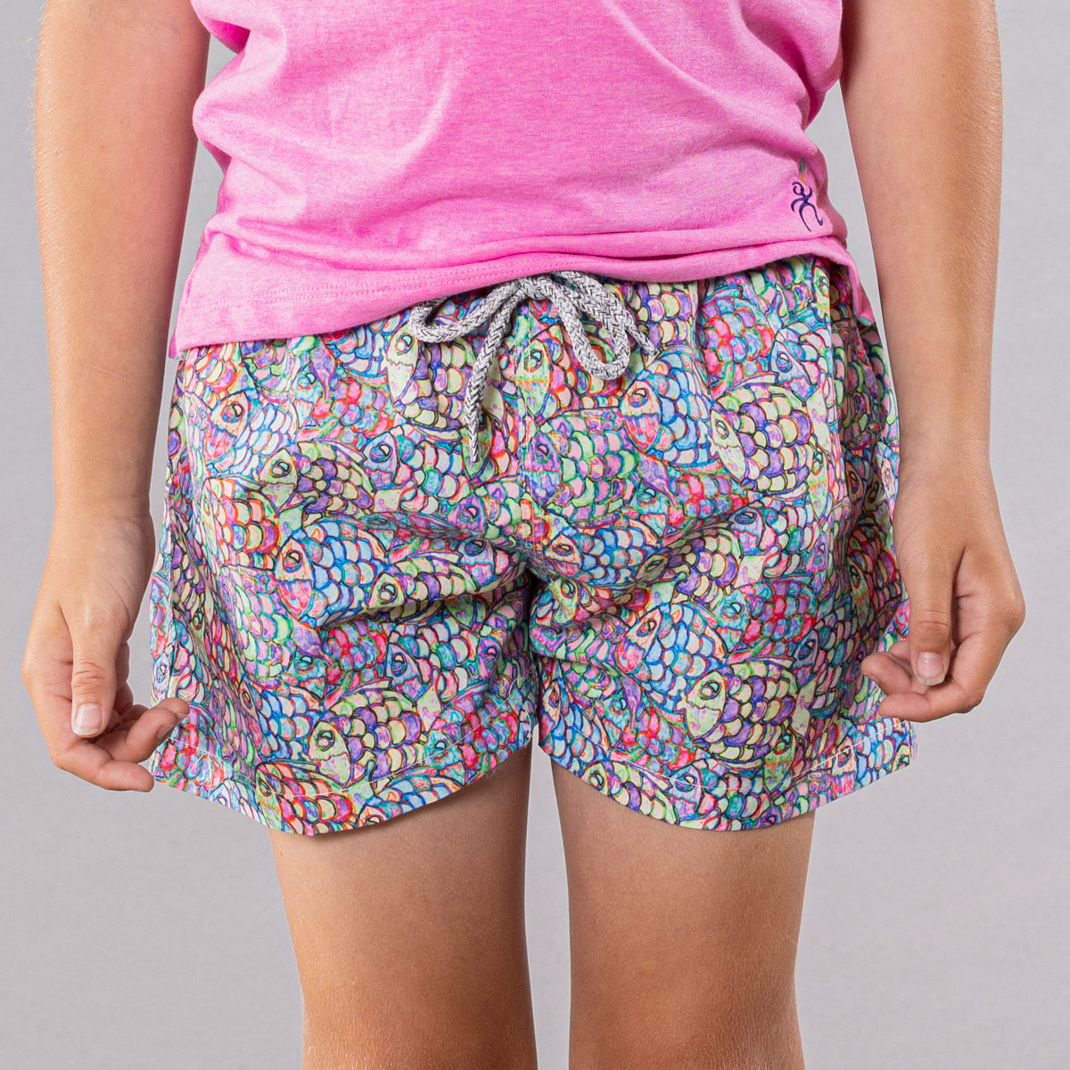 Boy's Cyclist Liner Swim Trunks - Abstract Fish