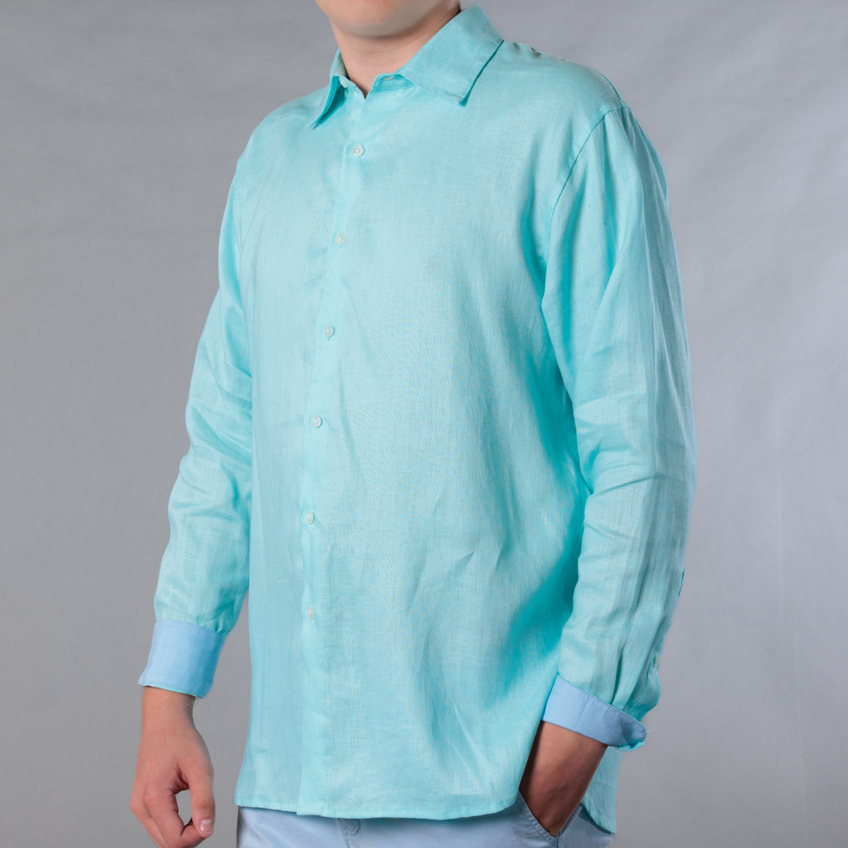 Men's Solid Long Sleeve Linen Shirt