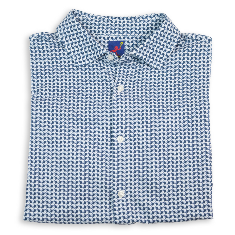 Men's Printed Pima Cotton / Stretch Short Sleeve Shirt - Bananas Navy Blue