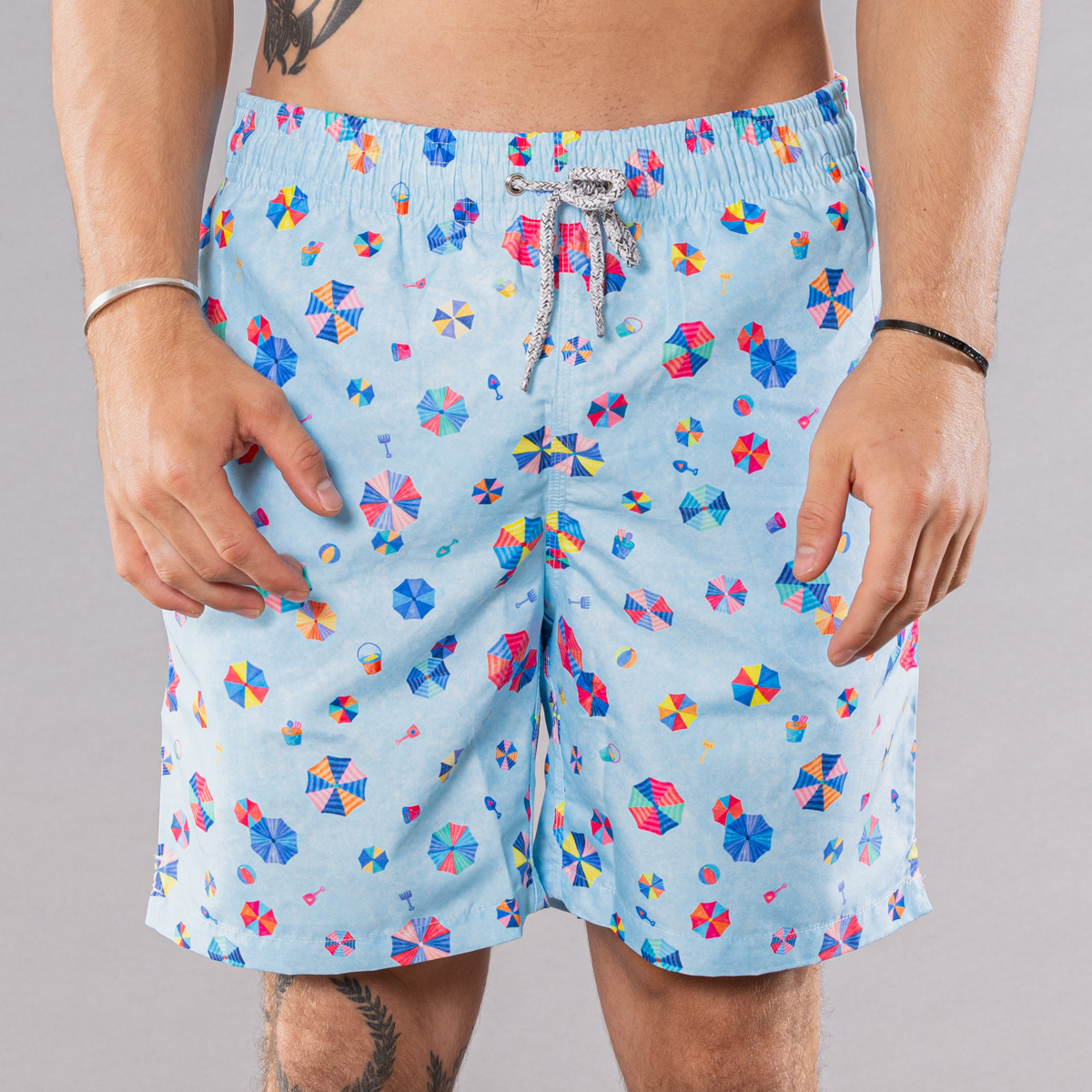 Men's Swim Trunks - Beach Umbrellas Blue