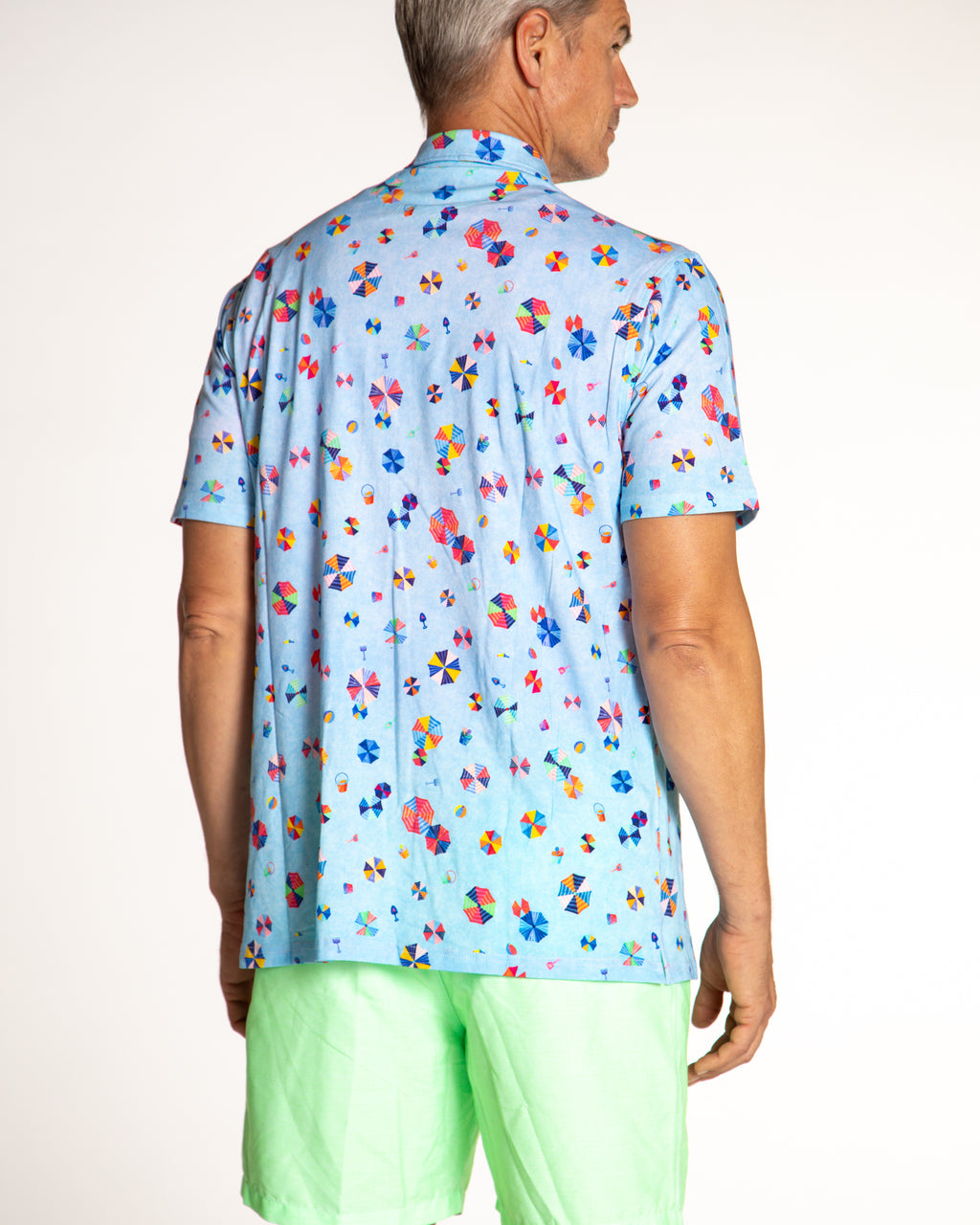 Men's Printed Pima Cotton Short Sleeve Shirt - Beach Umbrellas Blue