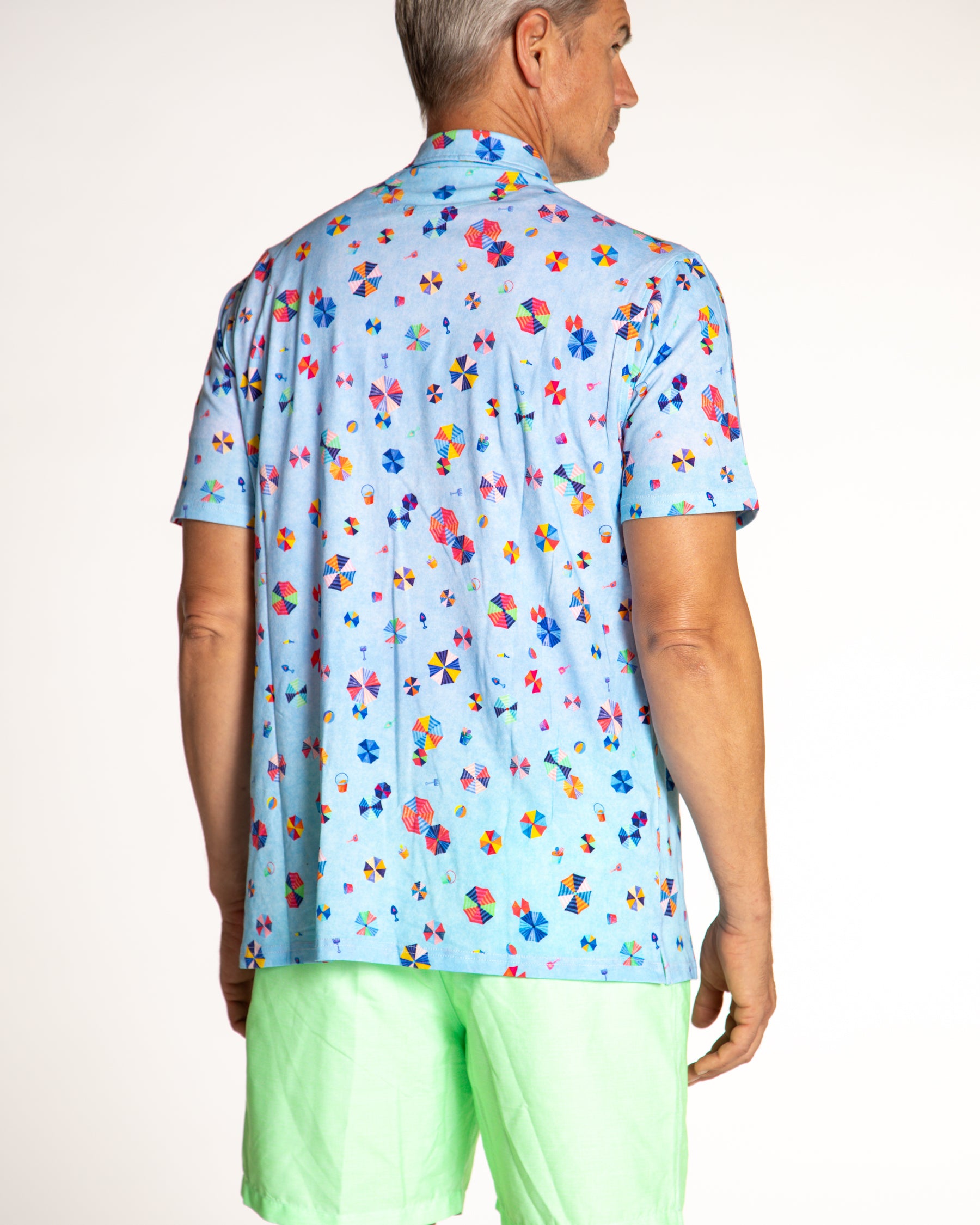 Men's Printed Pima Cotton Short Sleeve Shirt - Beach Umbrellas Blue