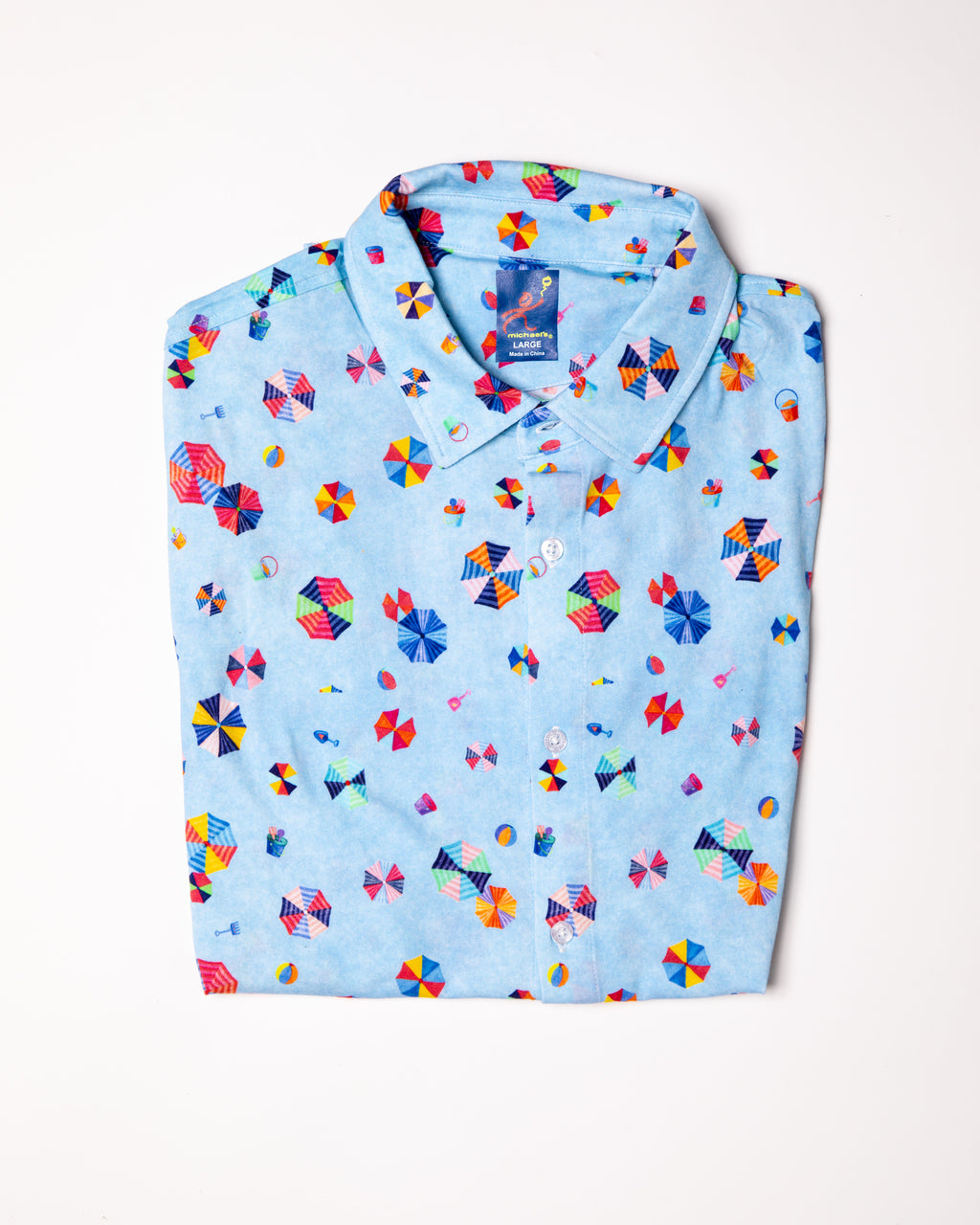 Men's Printed Pima Cotton Short Sleeve Shirt - Beach Umbrellas Blue