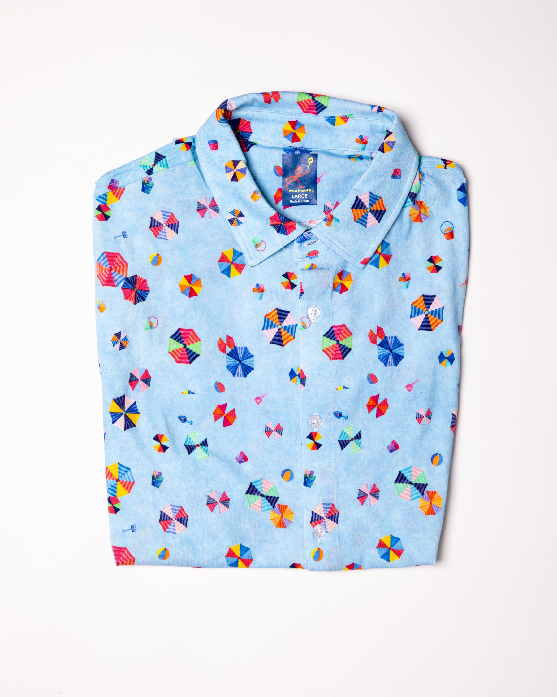 Men's Printed Pima Cotton Short Sleeve Shirt - Beach Umbrellas Blue