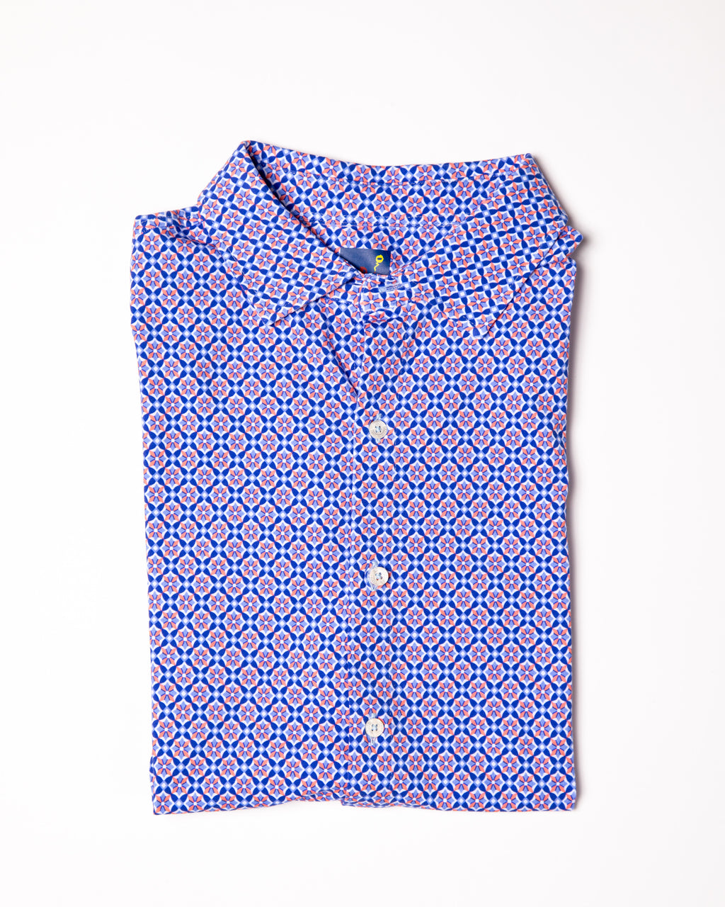 Men's Printed Pima Cotton Short Sleeve Shirt - Blooming Stars Navy/Orange
