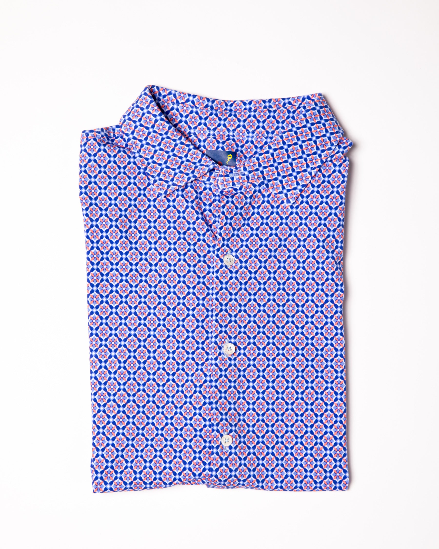 Men's Printed Pima Cotton Short Sleeve Shirt - Blooming Stars Navy/Orange
