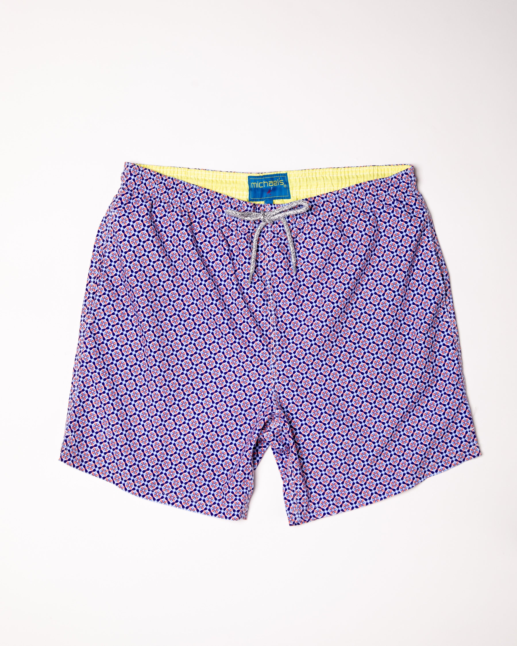 Men's Cyclist Liner Swim Trunks - Blooming Stars Navy/Orange