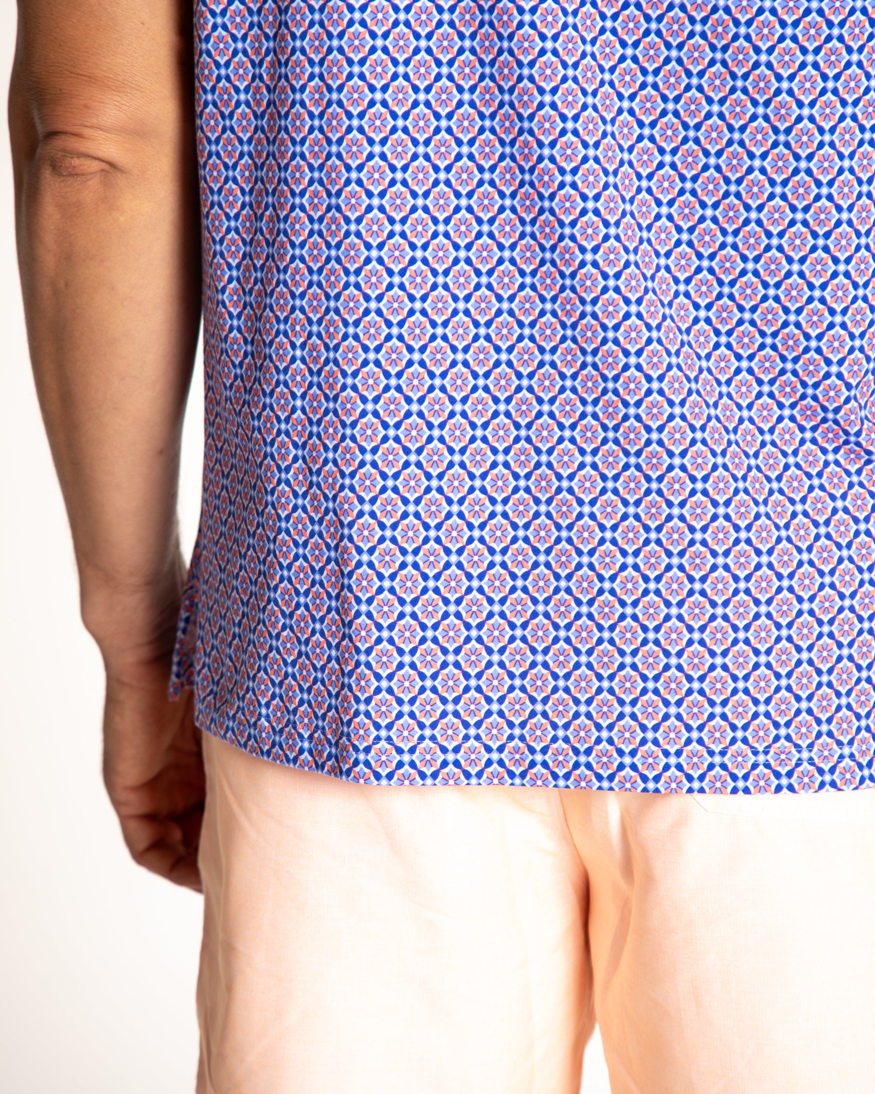 Men's Printed Pima Cotton Short Sleeve Shirt - Blooming Stars Navy/Orange