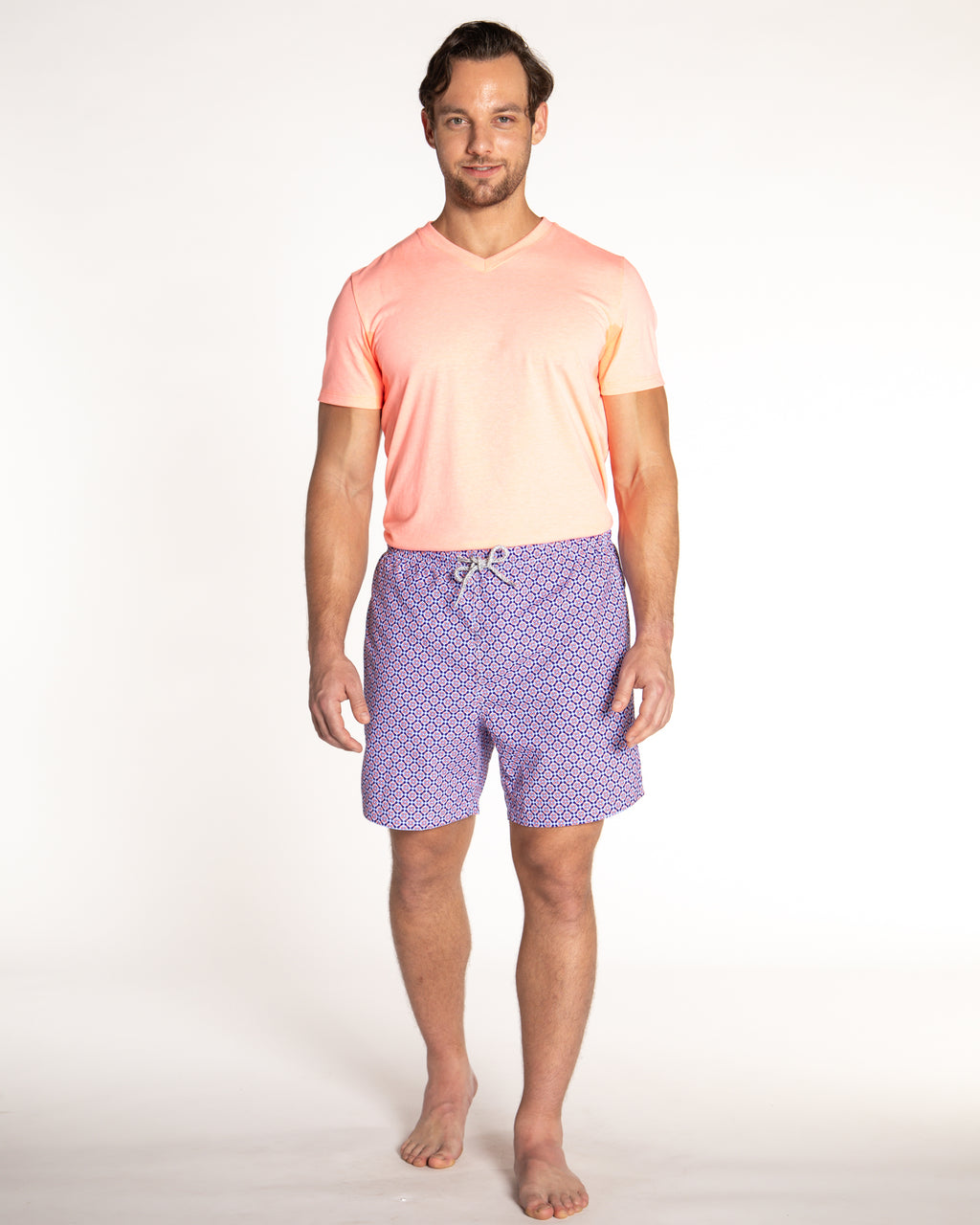 Men's Cyclist Liner Swim Trunks - Blooming Stars Navy/Orange