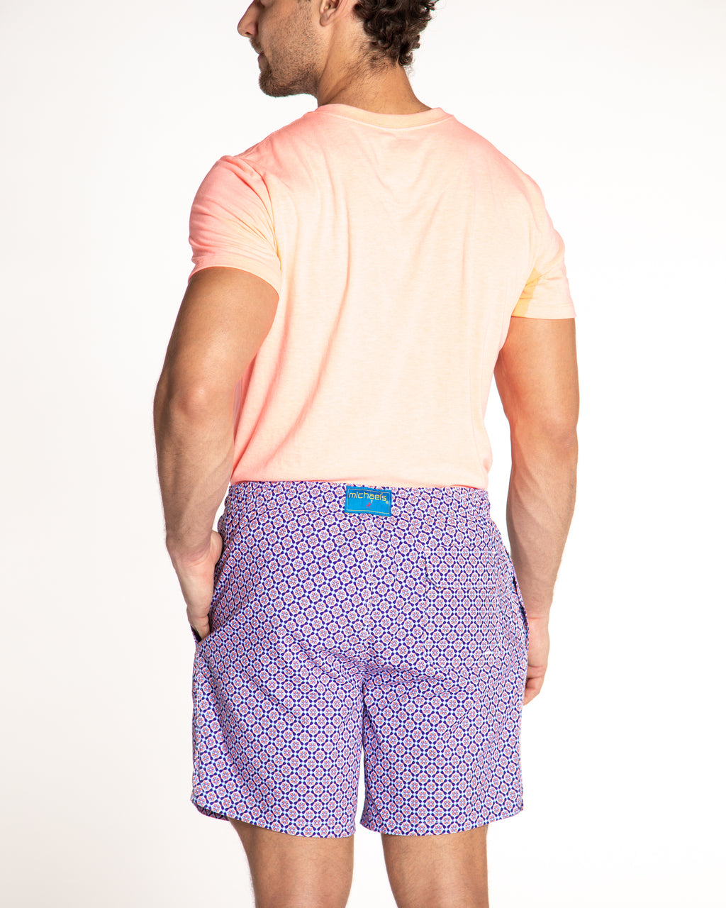 Men's Cyclist Liner Swim Trunks - Blooming Stars Navy/Orange