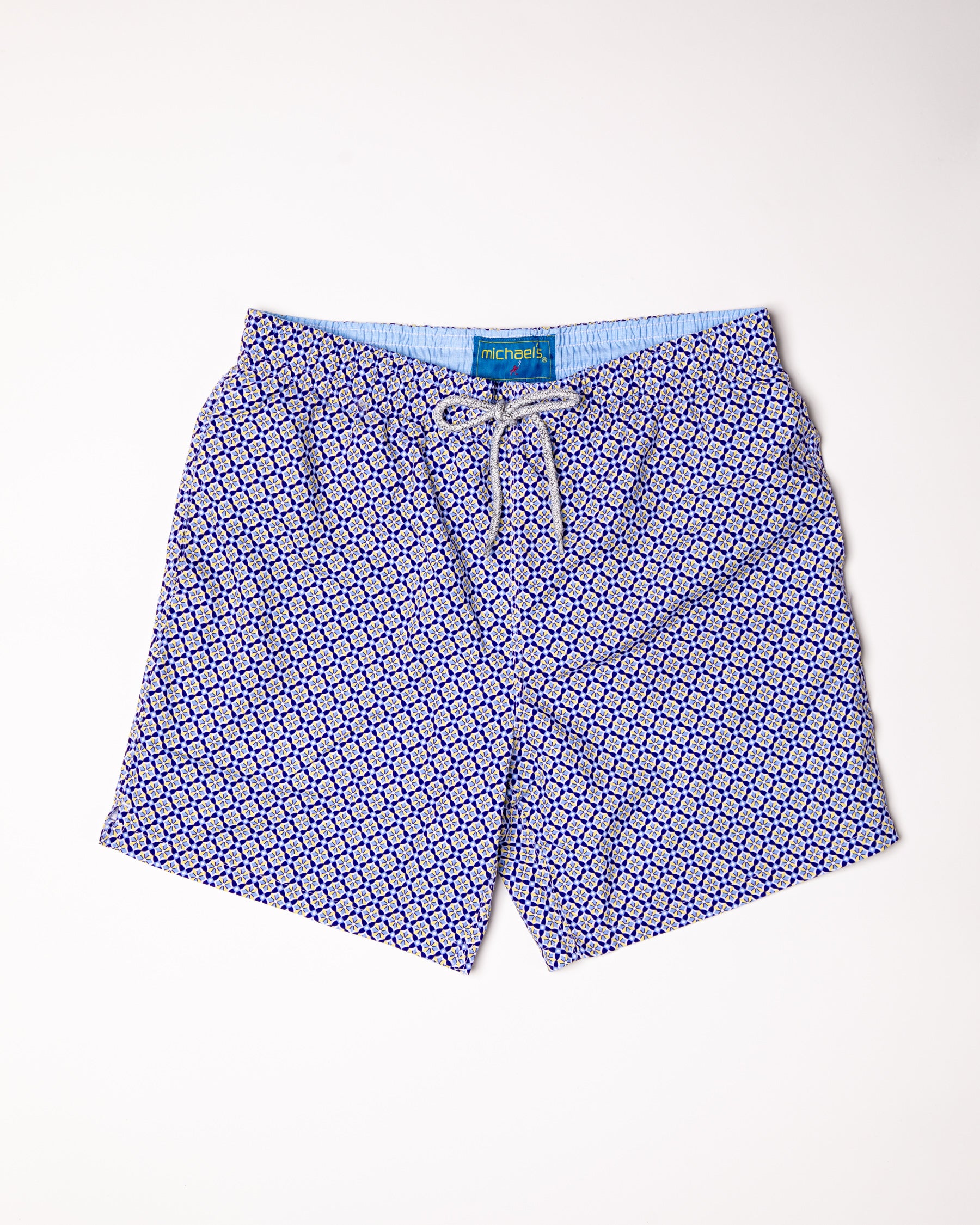 Men's Cyclist Liner Swim Trunks - Blooming Stars Navy/Yellow