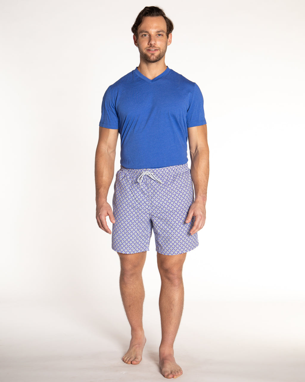 Men's Cyclist Liner Swim Trunks - Blooming Stars Navy/Yellow