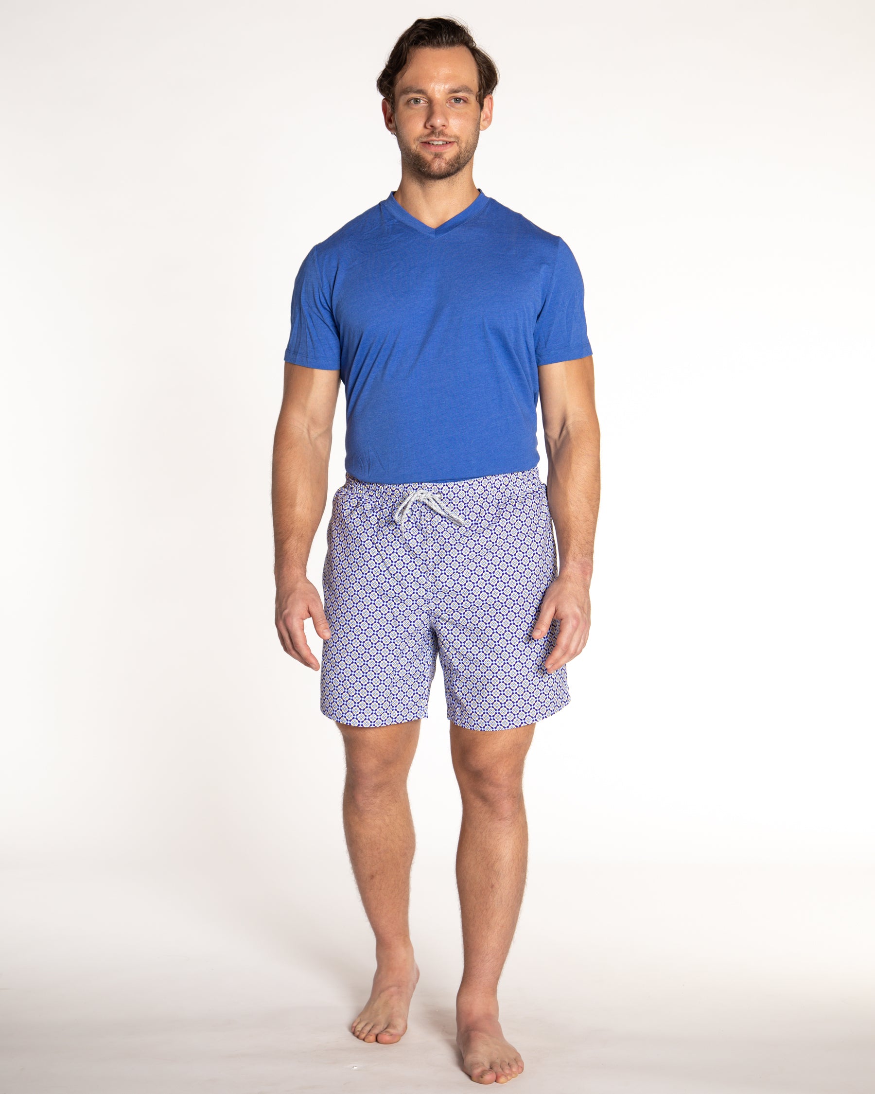 Men's Cyclist Liner Swim Trunks - Blooming Stars Navy/Yellow