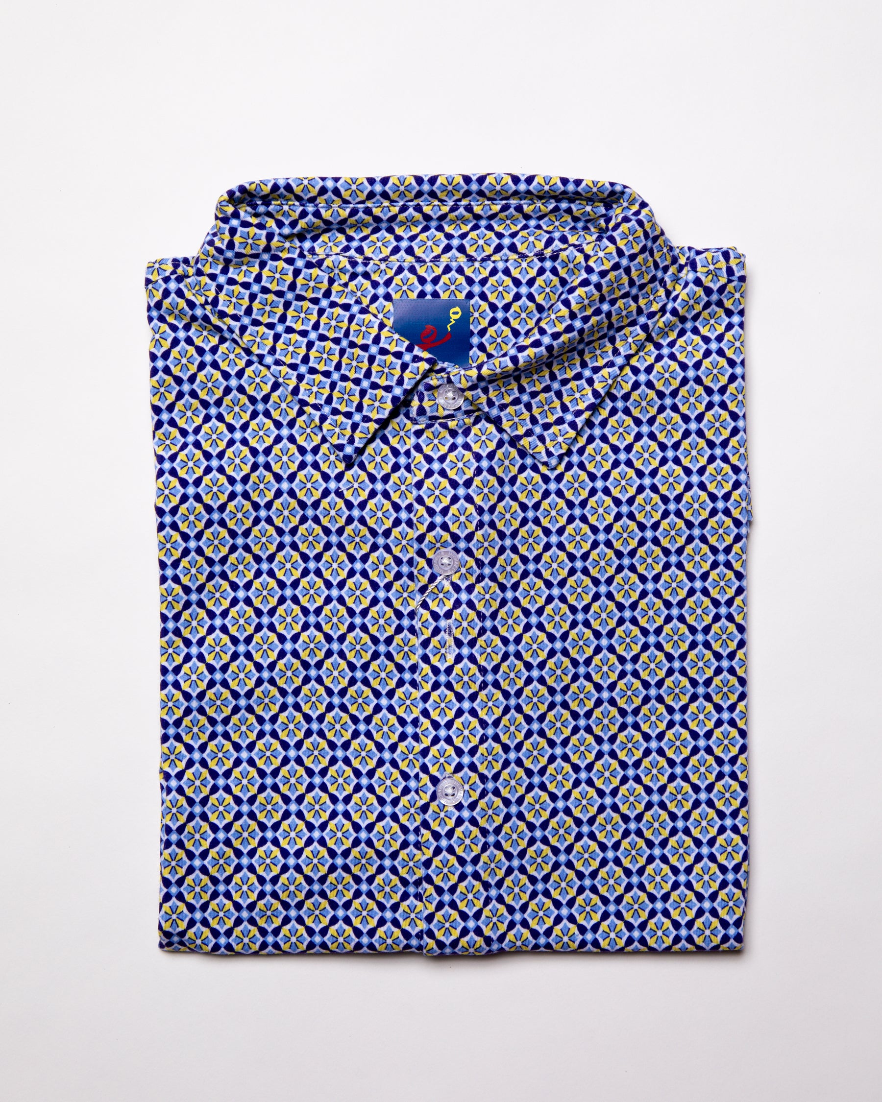 Men's Printed Pima Cotton Short Sleeve Shirt - Blooming Stars Navy/Yellow