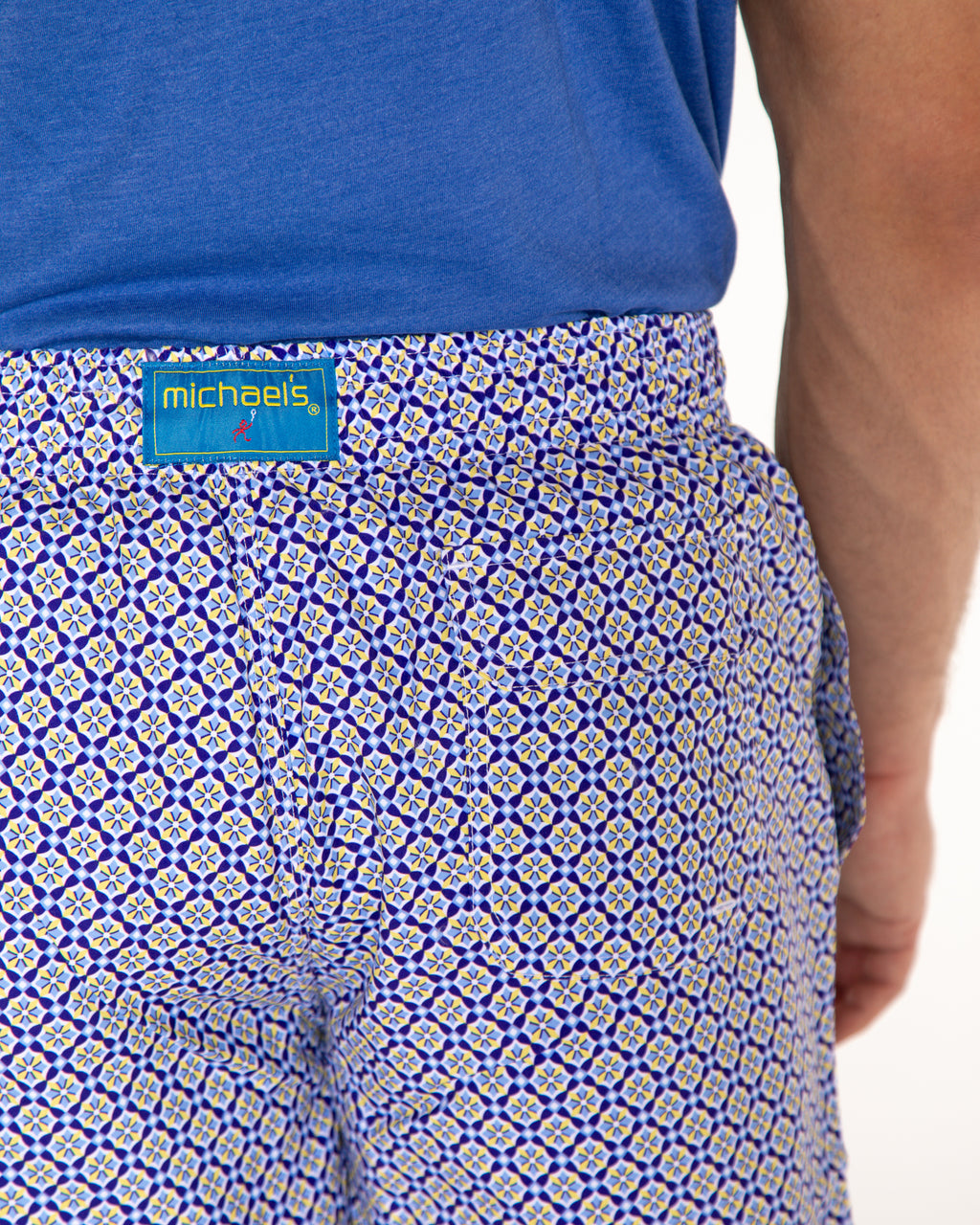 Men's Cyclist Liner Swim Trunks - Blooming Stars Navy/Yellow