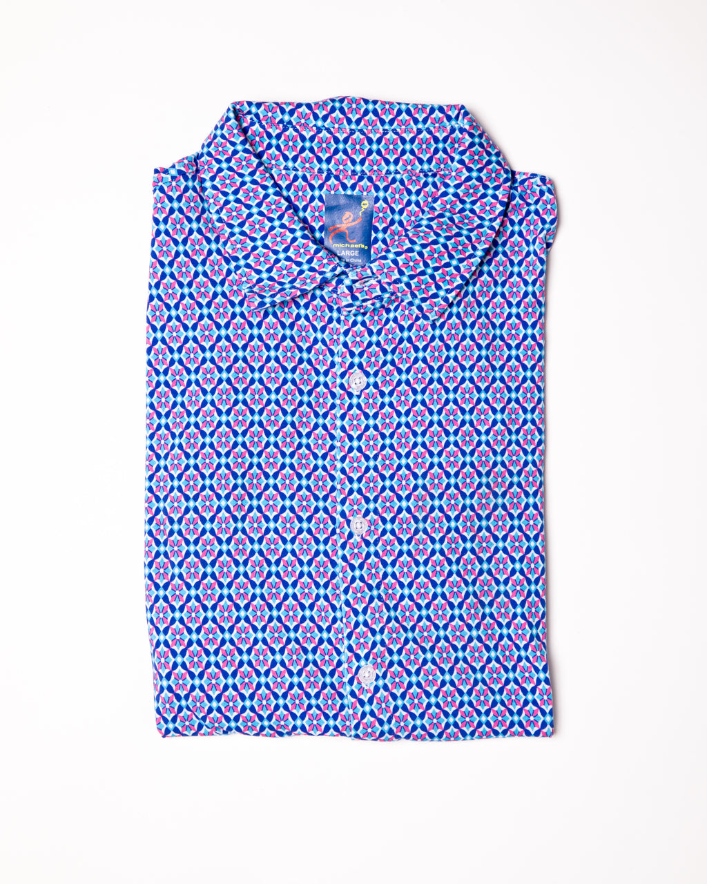 Men's Printed Pima Cotton Short Sleeve Shirt - Blooming Stars Turquoise/Coral