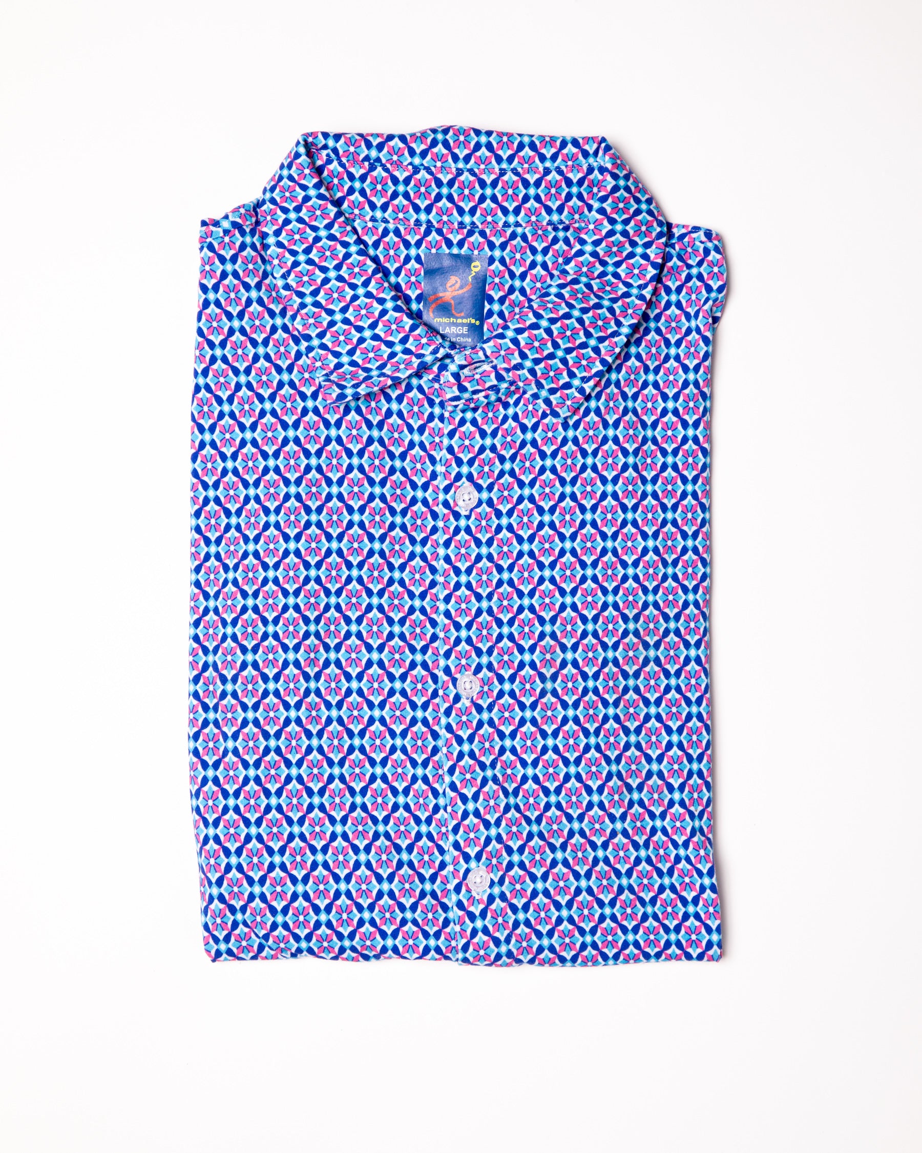 Men's Printed Pima Cotton Short Sleeve Shirt - Blooming Stars Turquoise/Coral