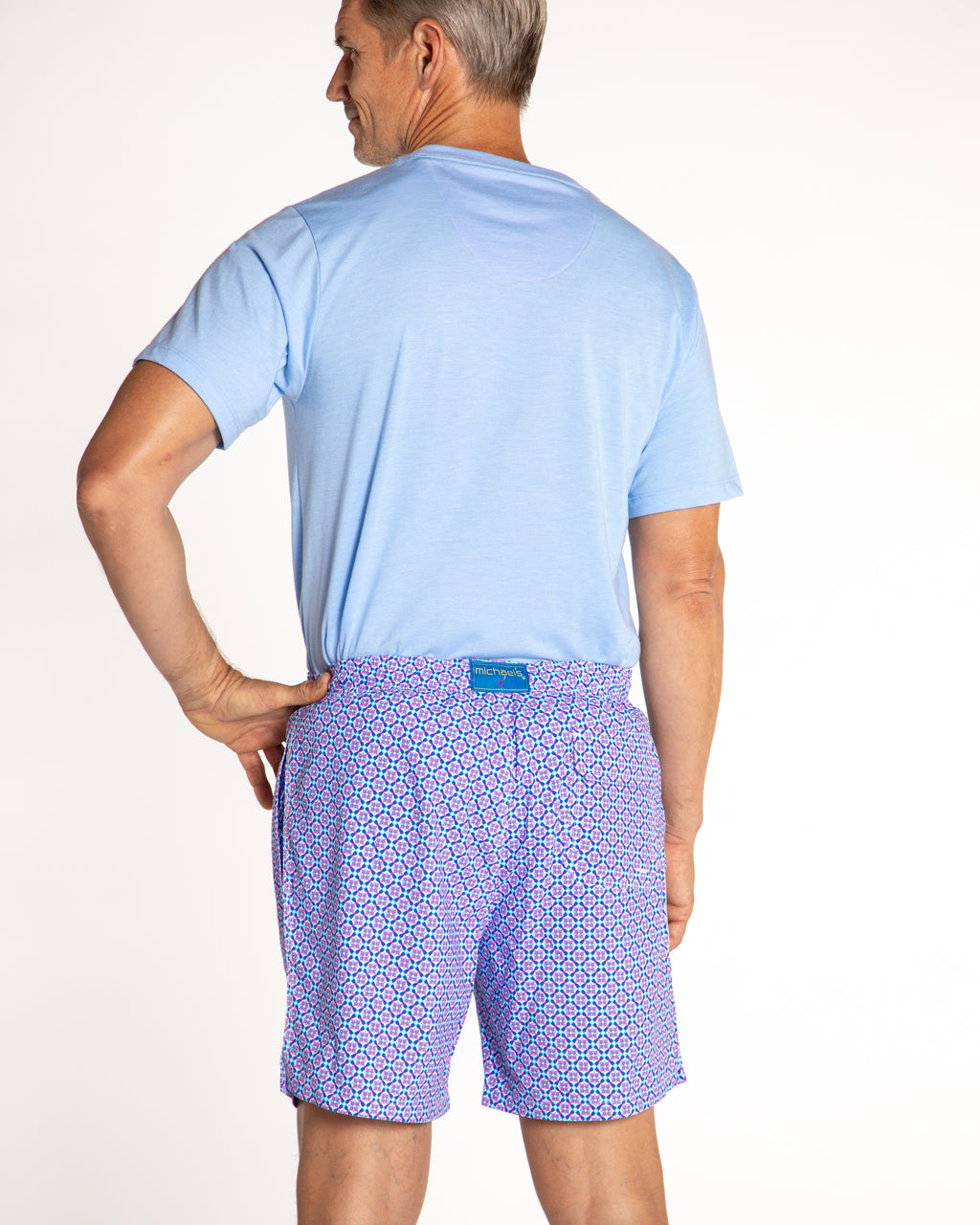 Men's Cyclist Liner Swim Trunks - Blooming Stars Turquoise/Coral