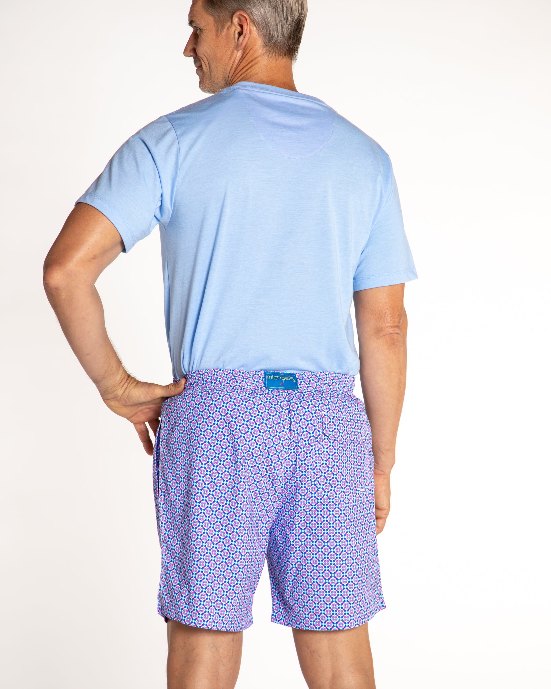 Men's Cyclist Liner Swim Trunks - Blooming Stars Turquoise/Coral