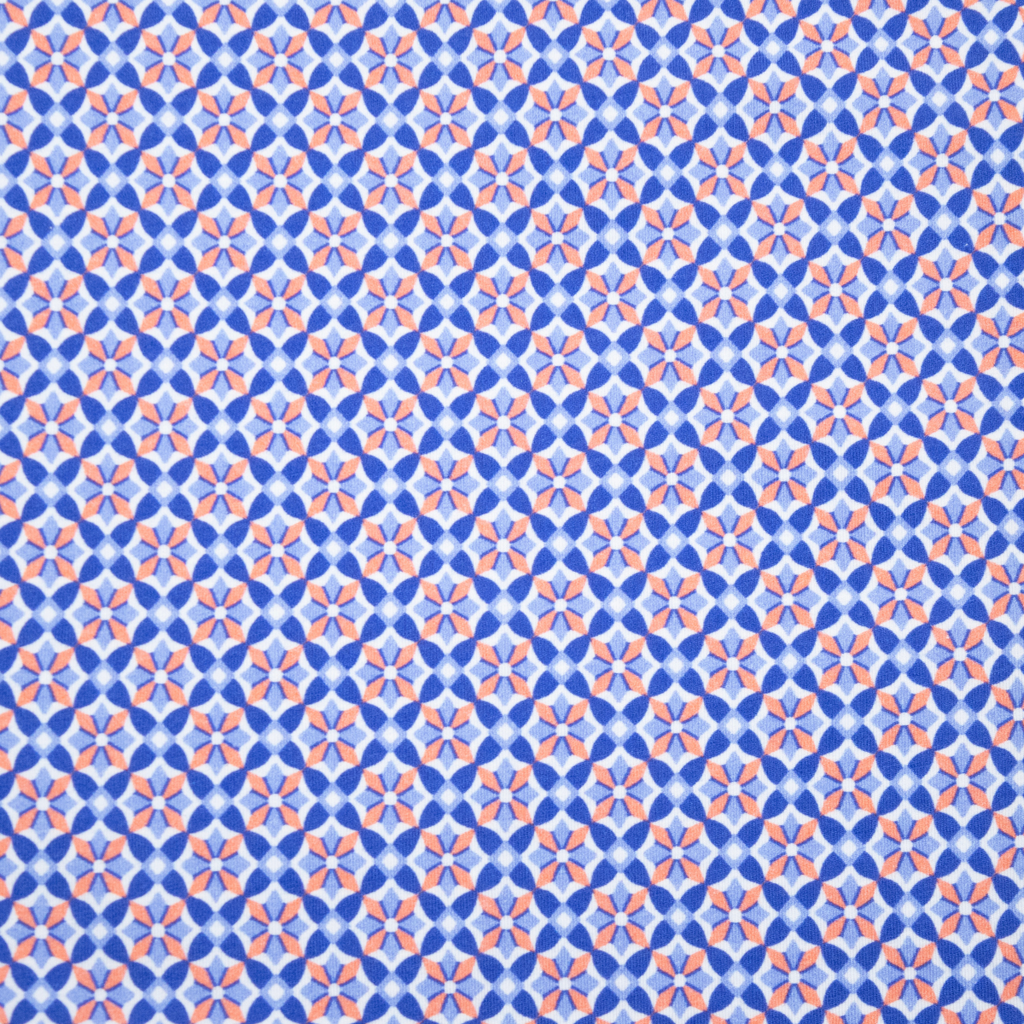 Men's Printed Long Sleeve Linen Shirt - Blooming Stars Navy/Orange