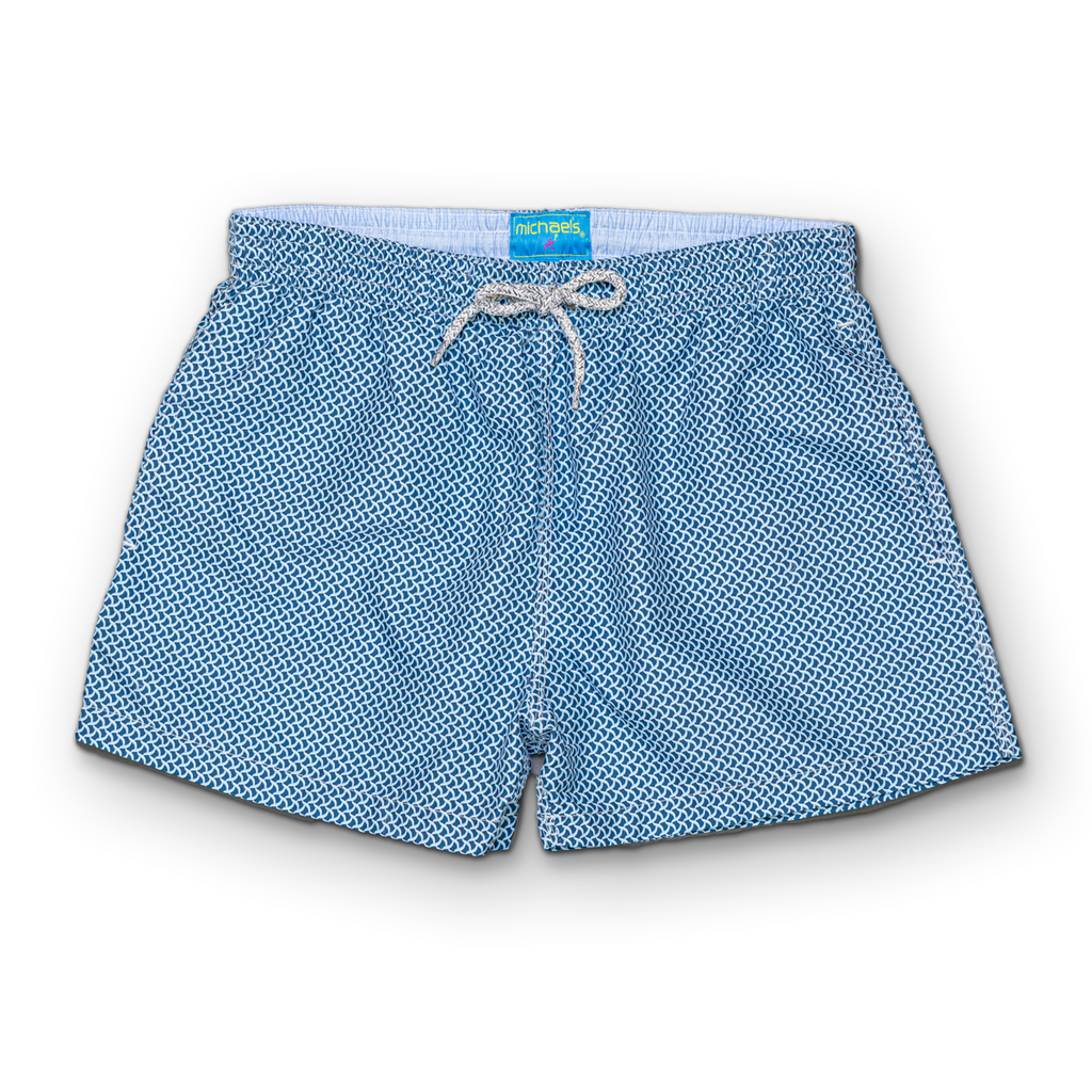Boy's Cyclist Liner Swim Trunks - Wave Print