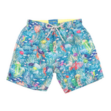 Boy's Cyclist Liner Swim Trunks - Under The Sea Aqua