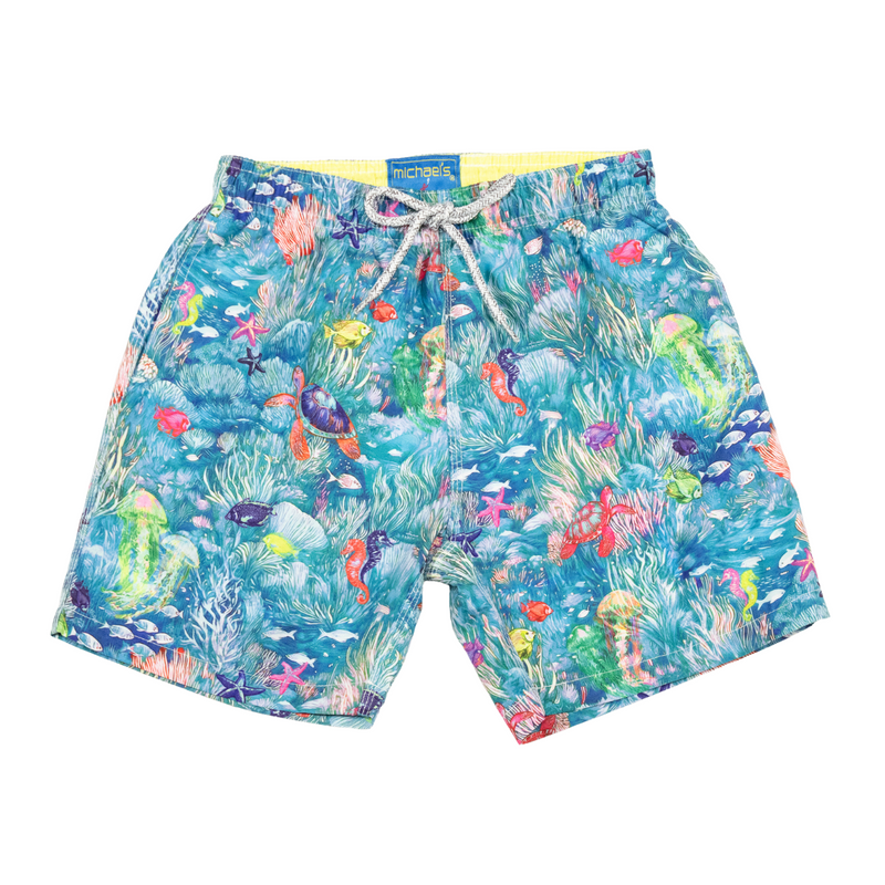 Boy's Cyclist Liner Swim Trunks - Under The Sea Aqua