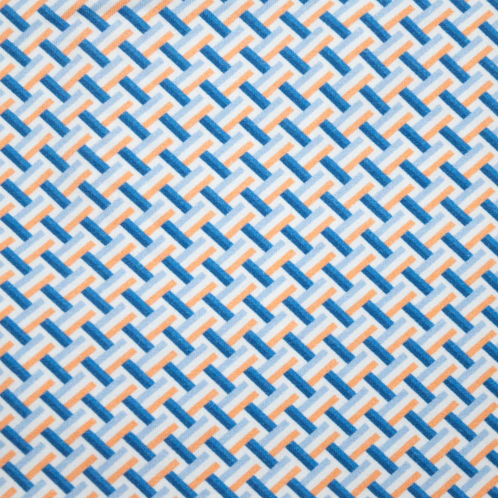 Men's Printed Pima Cotton / Stretch Long Sleeve Shirt - Bricks Blue/Papaya