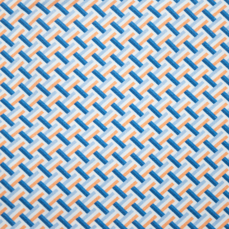 Men's Printed Pima Cotton / Stretch Long Sleeve Shirt - Bricks Blue/Papaya