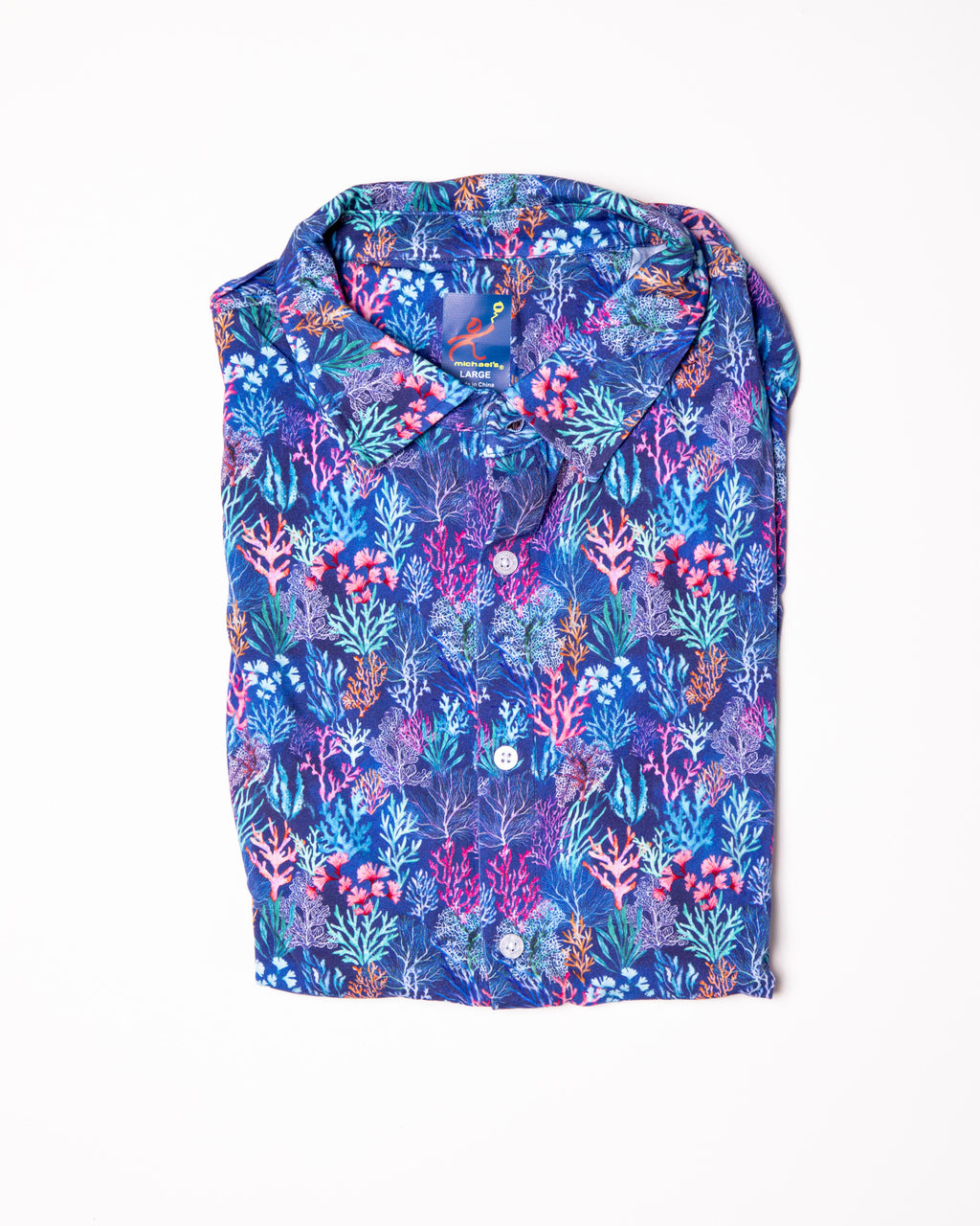 Men's Printed Pima Cotton Short Sleeve Shirt - Coral Jungle Navy