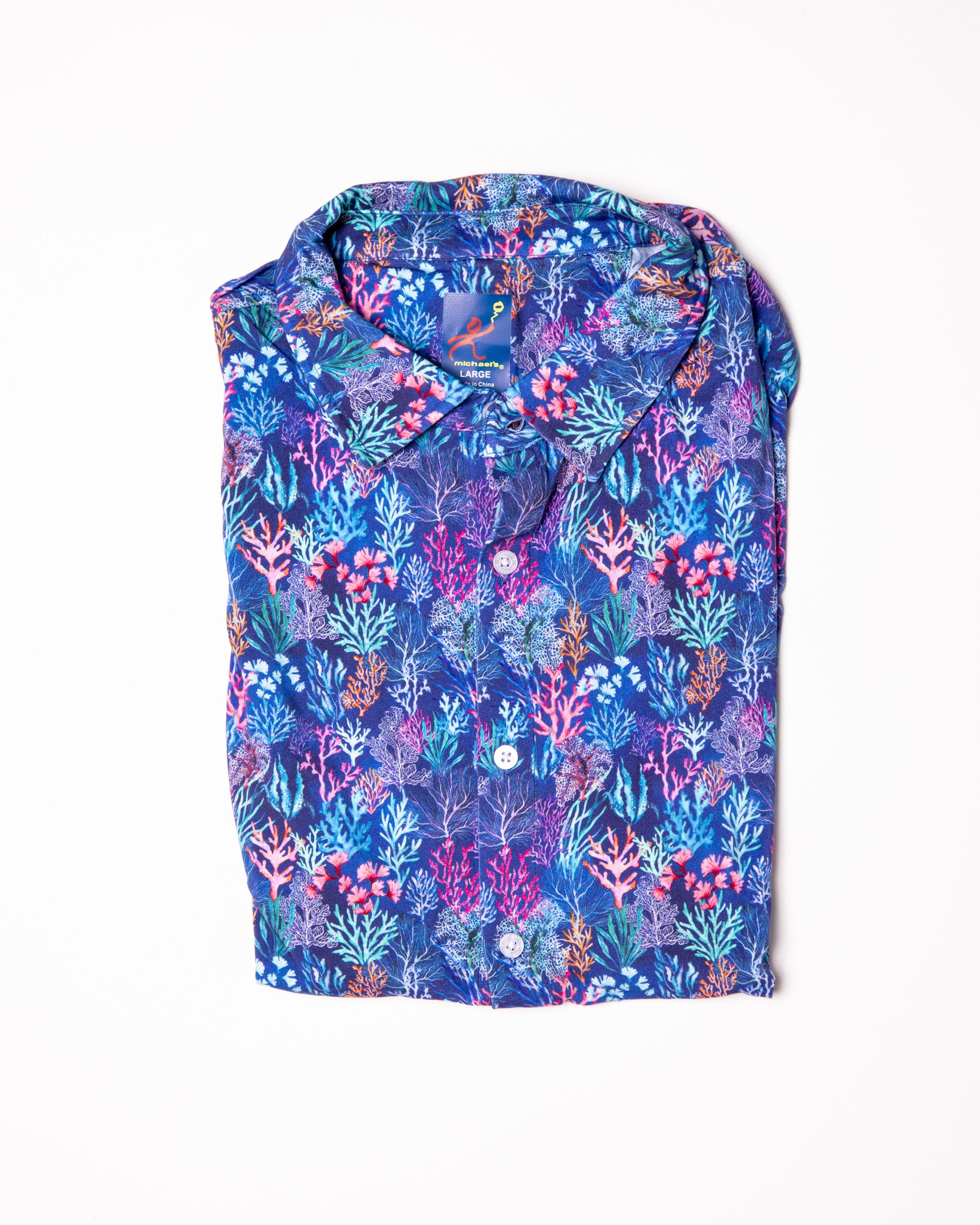 Men's Printed Pima Cotton Short Sleeve Shirt - Coral Jungle Navy