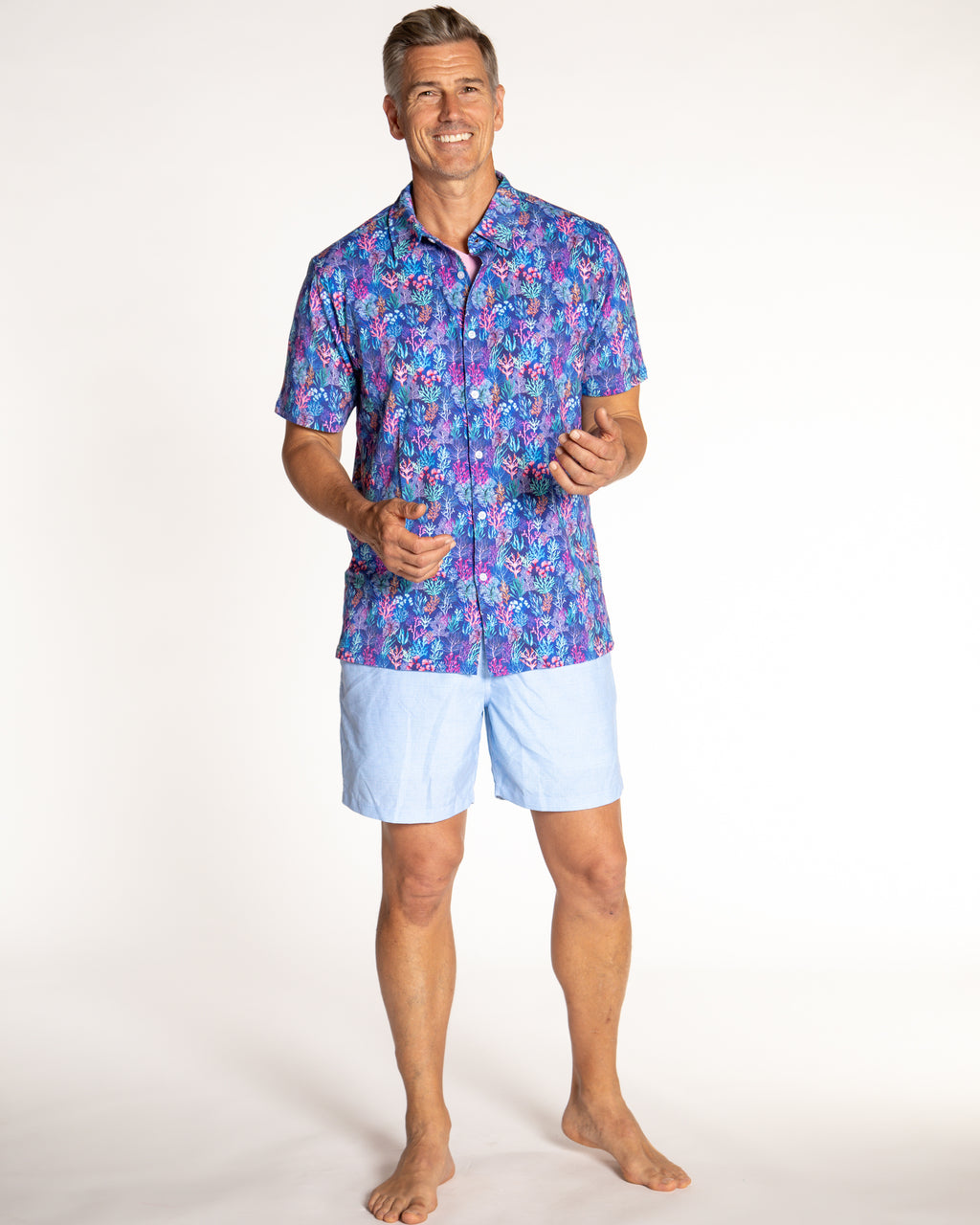 Men's Printed Pima Cotton Short Sleeve Shirt - Coral Jungle Navy