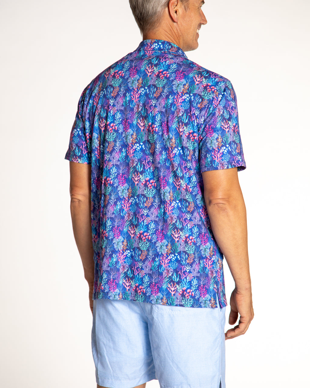 Men's Printed Pima Cotton Short Sleeve Shirt - Coral Jungle Navy