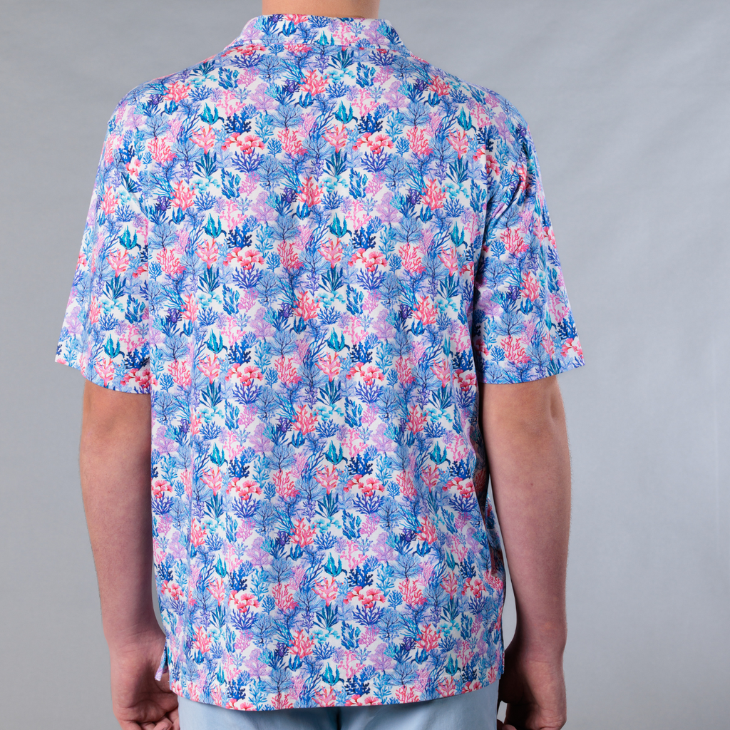 Men's Printed Pima Cotton / Stretch Short Sleeve Shirt - Coral Jungle