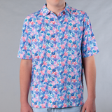Men's Printed Pima Cotton / Stretch Short Sleeve Shirt - Coral Jungle