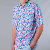 Men's Printed Pima Cotton / Stretch Short Sleeve Shirt - Coral Jungle
