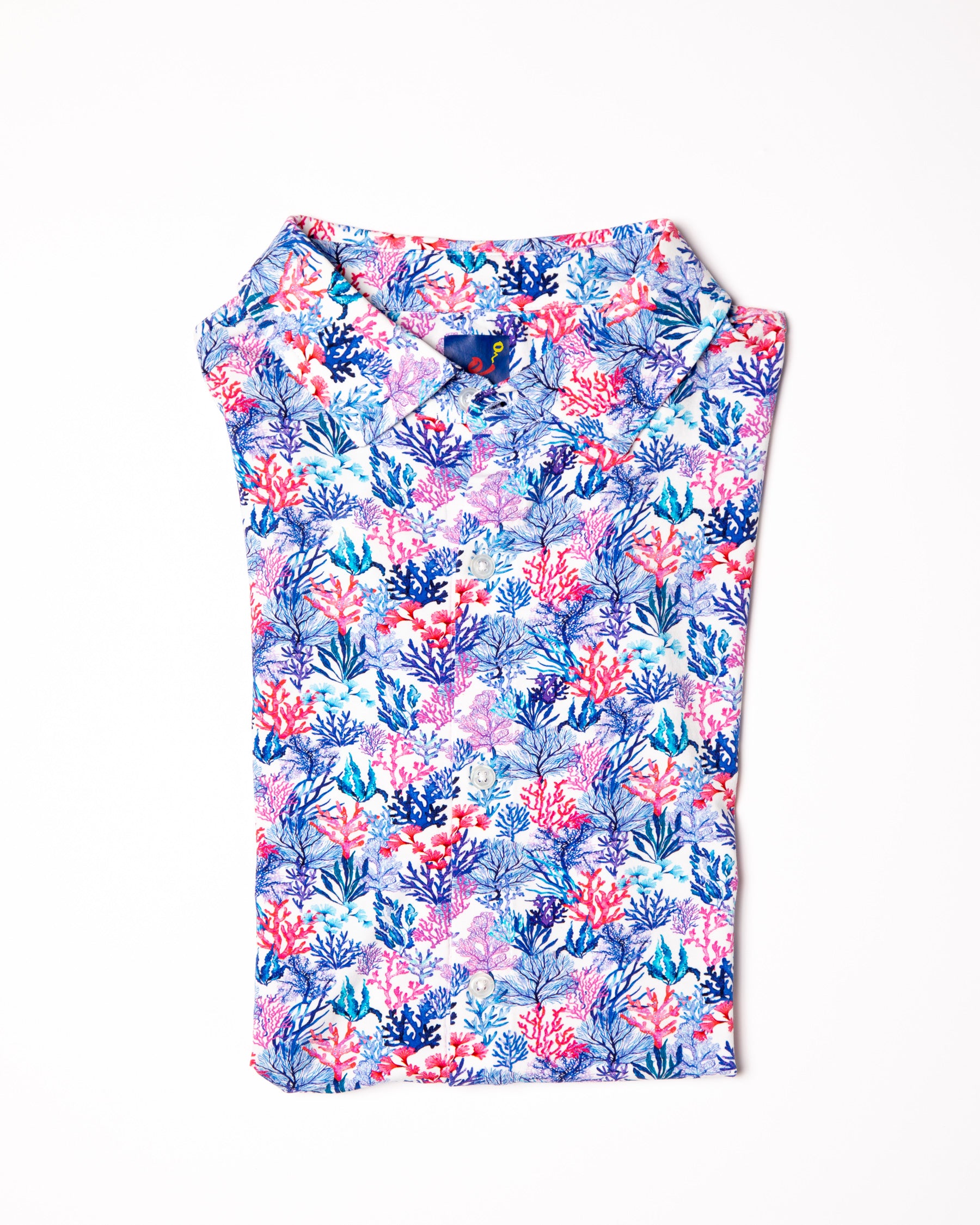 Men's Printed Pima Cotton Short Sleeve Shirt - Coral Jungle White