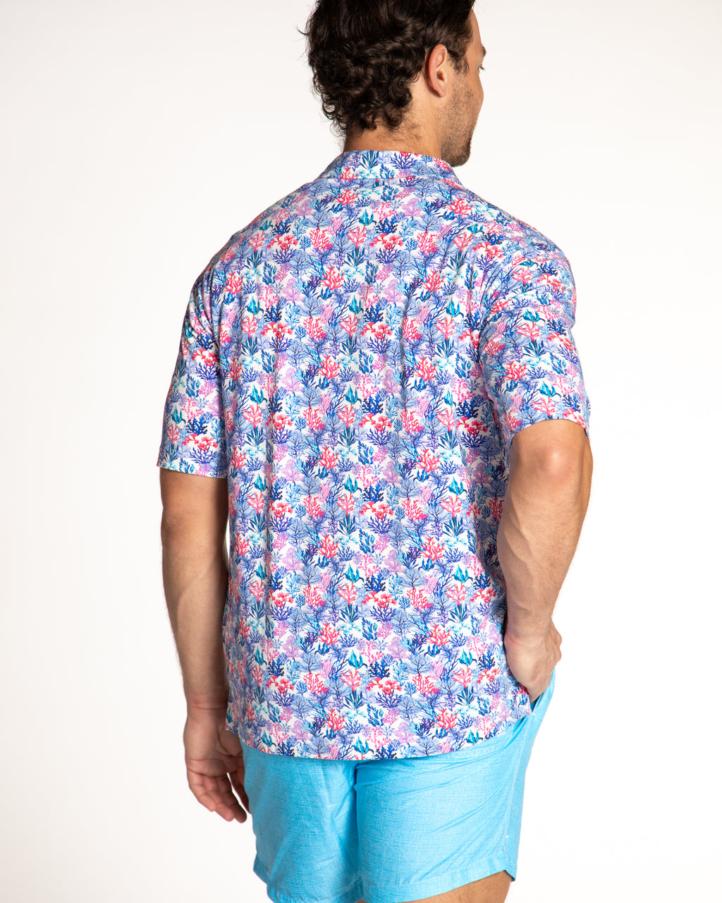 Men's Printed Pima Cotton Short Sleeve Shirt - Coral Jungle White