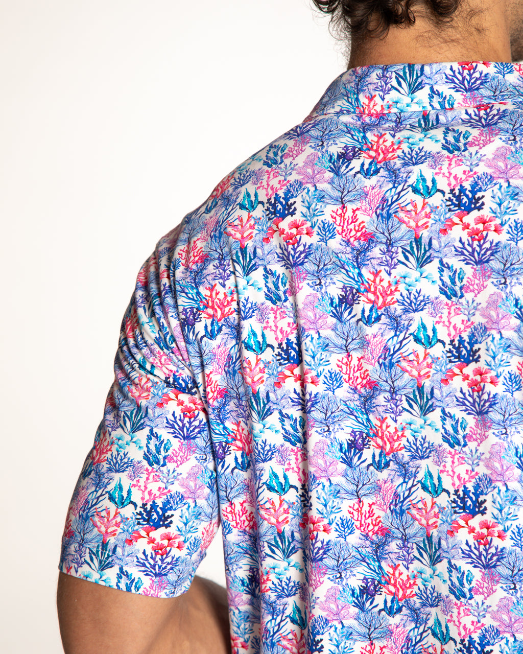 Men's Printed Pima Cotton Short Sleeve Shirt - Coral Jungle White